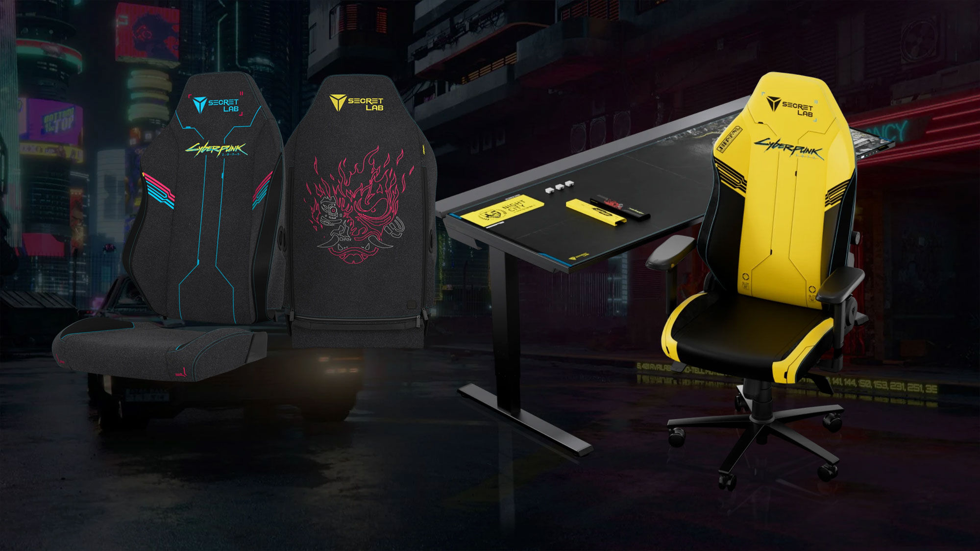 Wallpaper #LhlQAo8BtGB6xQ78T0rz7 Secretlab Cyberpunk 2077 Collection Gaming Chairs Table and