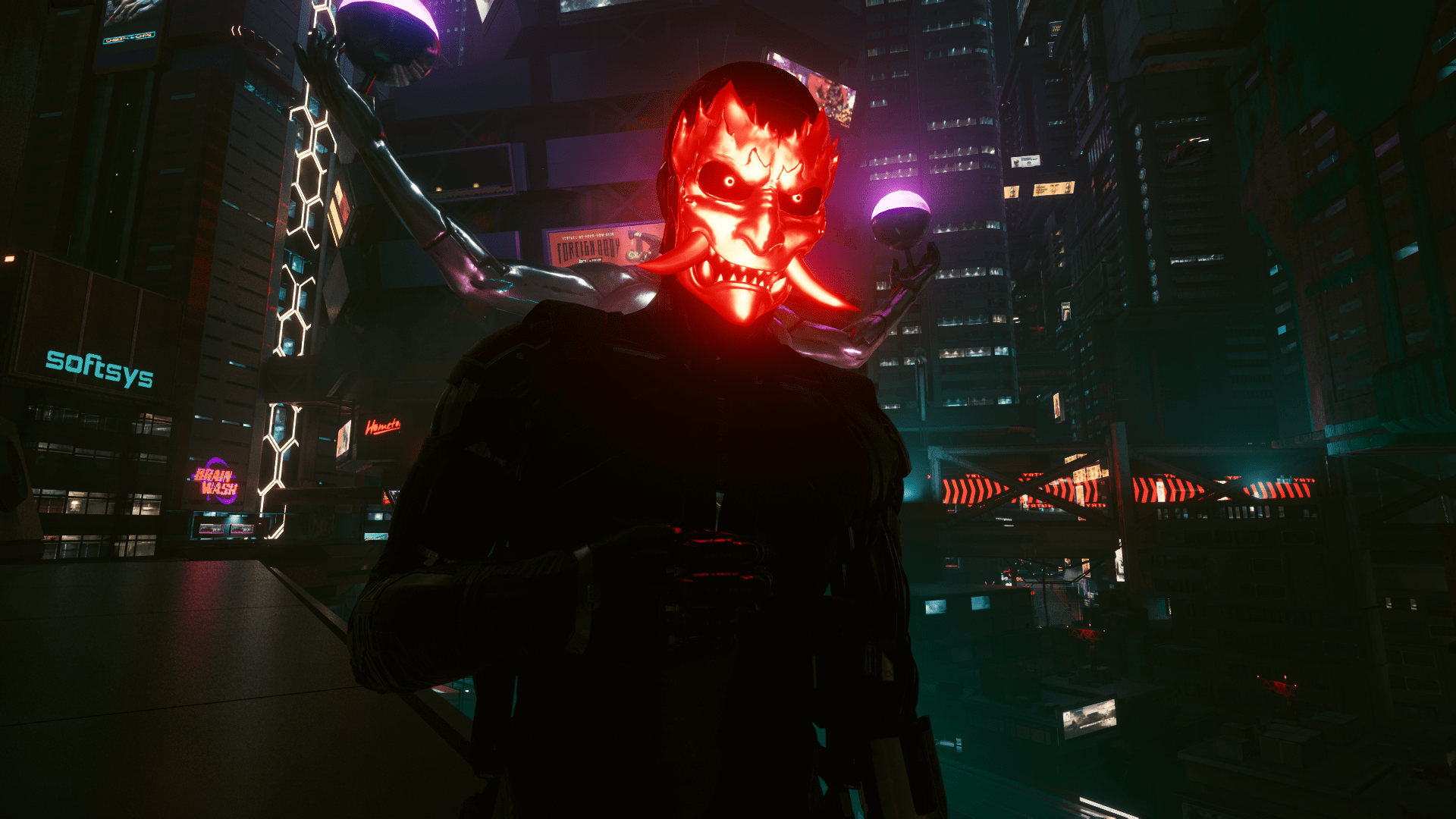 Wallpaper #Fp2HM5MBgczKmuyaifW51 Glowing Oni Mask Samurai Mask Replacement Cyberpunk 2077 Mod