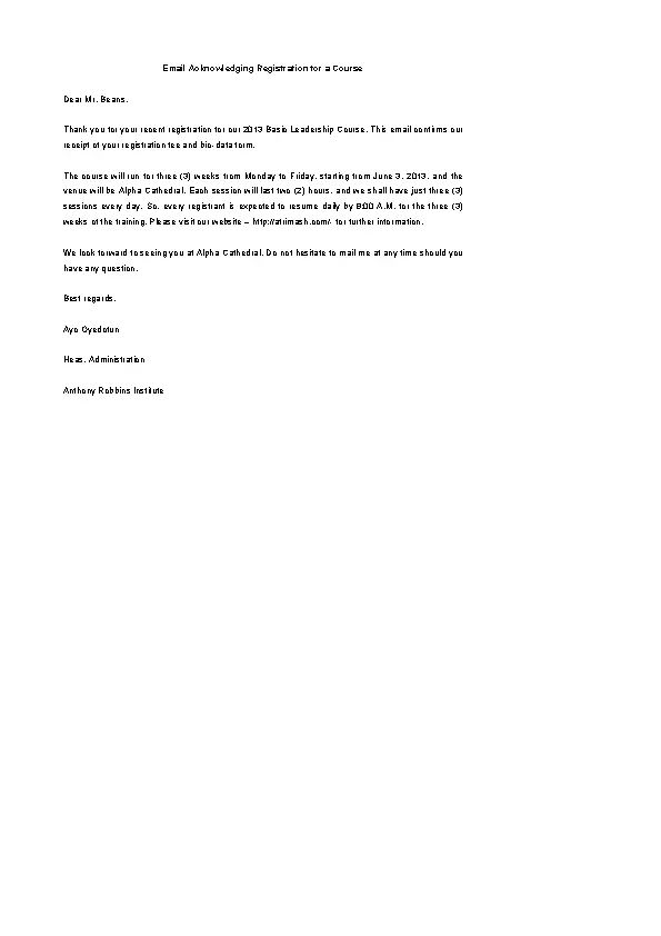 Wallpaper #CbiC3JIBJvJKYCmEUPzh340 Letter of eMail Acknowledging Registration for a Course Example Pdfsimpli
