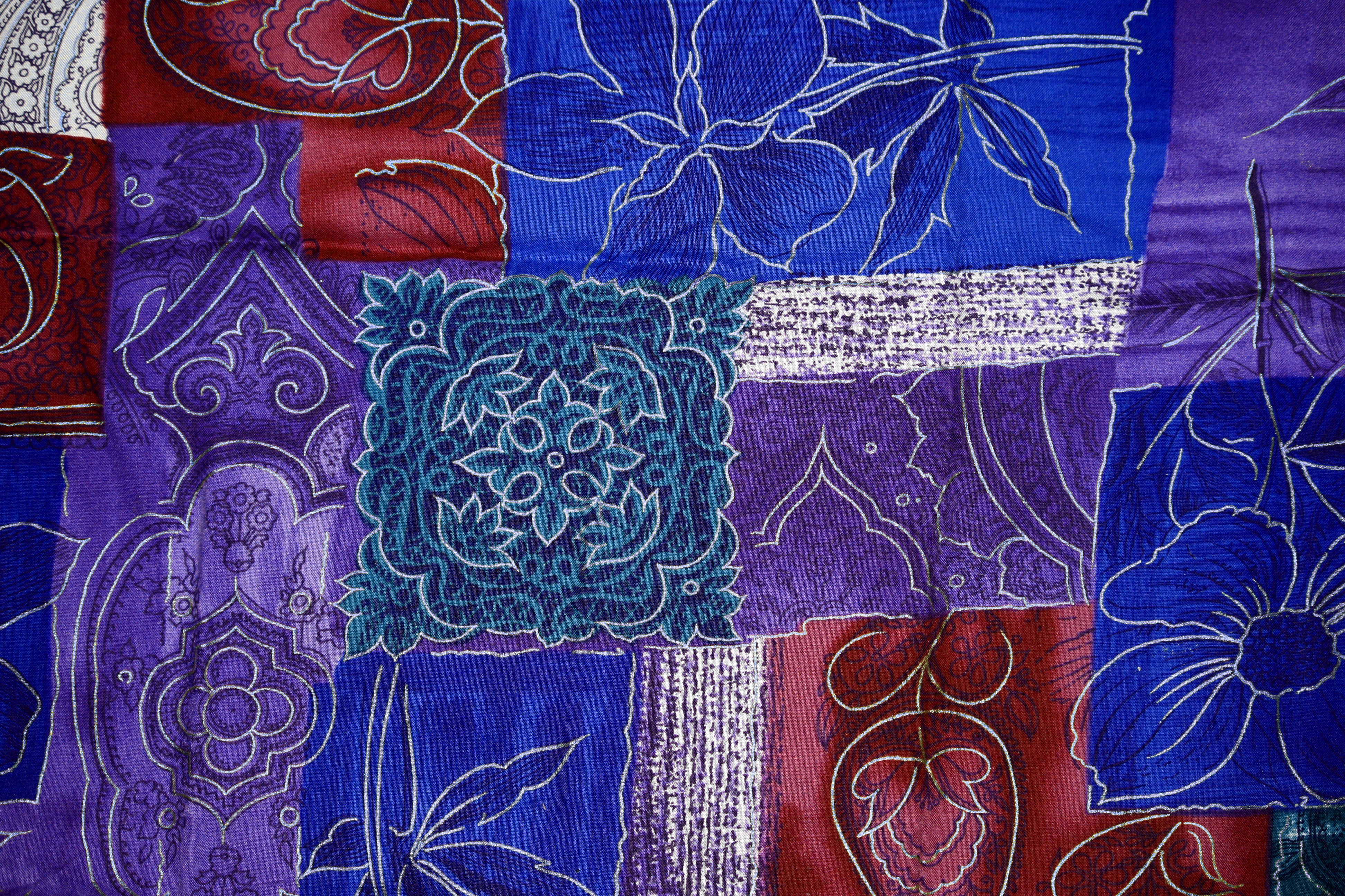 Wallpaper #aCaFl5cBNyflpn9r3YZD35 Blue Red and Purple Patchwork Fabric Texture Picture Free Photograph
