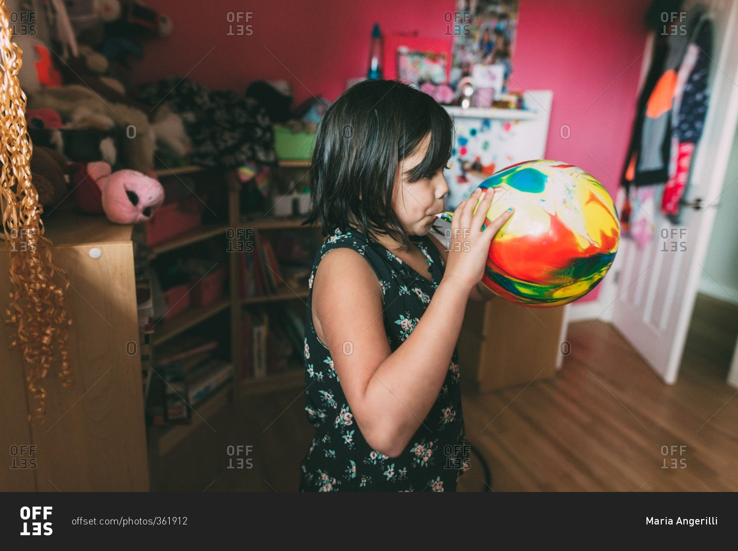 Wallpaper #JBVKNpMB-CQNECa2ESf_354 Young Girl Blowing Up a Colorful Balloon Stock Photo Offset