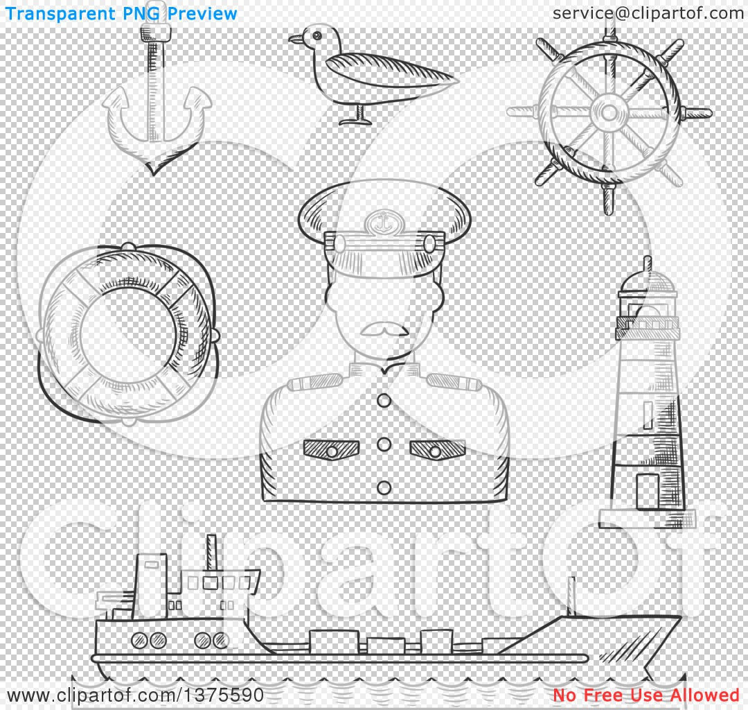 Wallpaper #sTGvNZMB5zzyi_yYOVfz286 Clipart of a Black and White Sketched Captain in White Uniform Helm