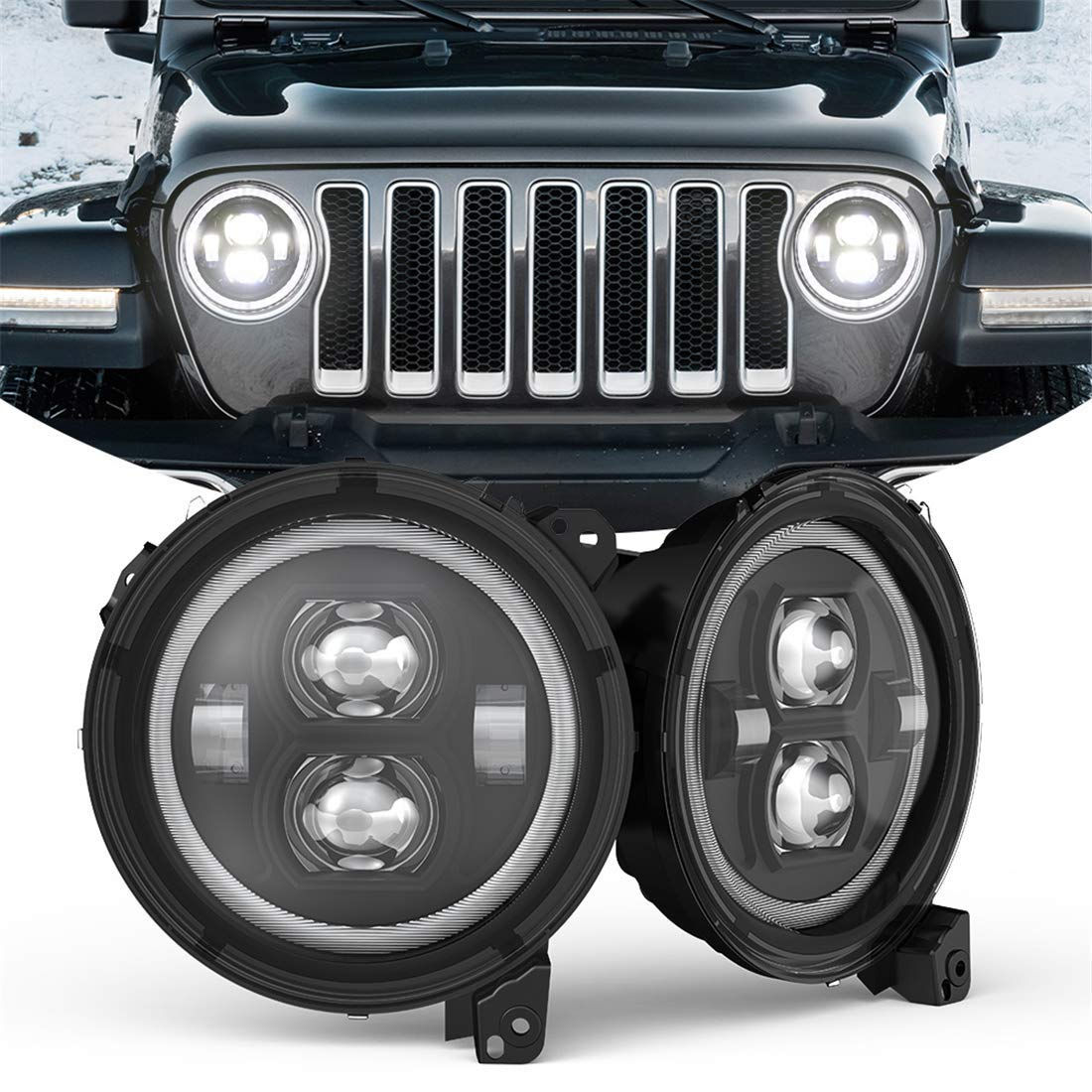 Wallpaper #3kDmL5MBJhL2WPbalr5E26 Buy Kiwi Master 9 Inch Round LED Headlights Halo Drl for Jeep Gladiator