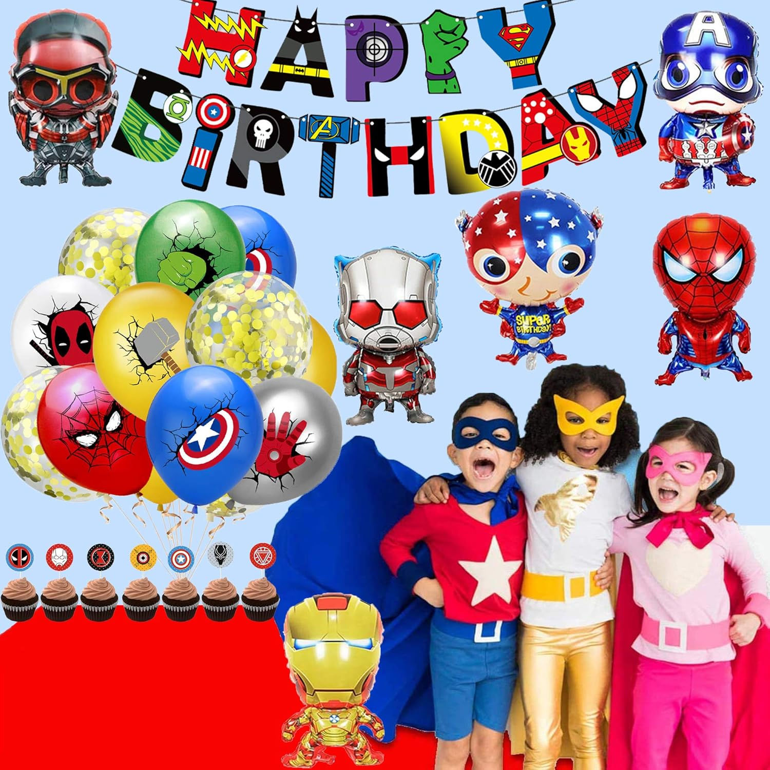 Wallpaper #0DG3NZMB5zzyi_yY0lfv242 Smileh Superhero Birthday Decoration Marvel Balloons Avengers Happy