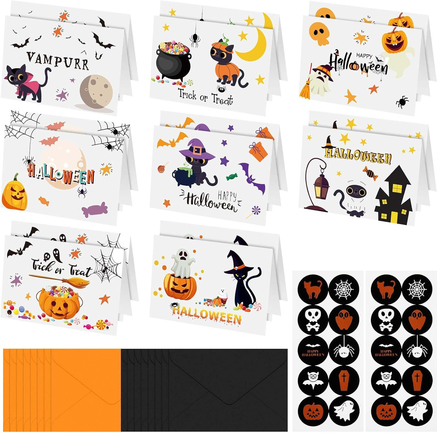 Wallpaper #ITHVNZMB5zzyi_yYzVif180 16 Set Halloween Greeting Cards Cat Card with Envelopes and Stickers