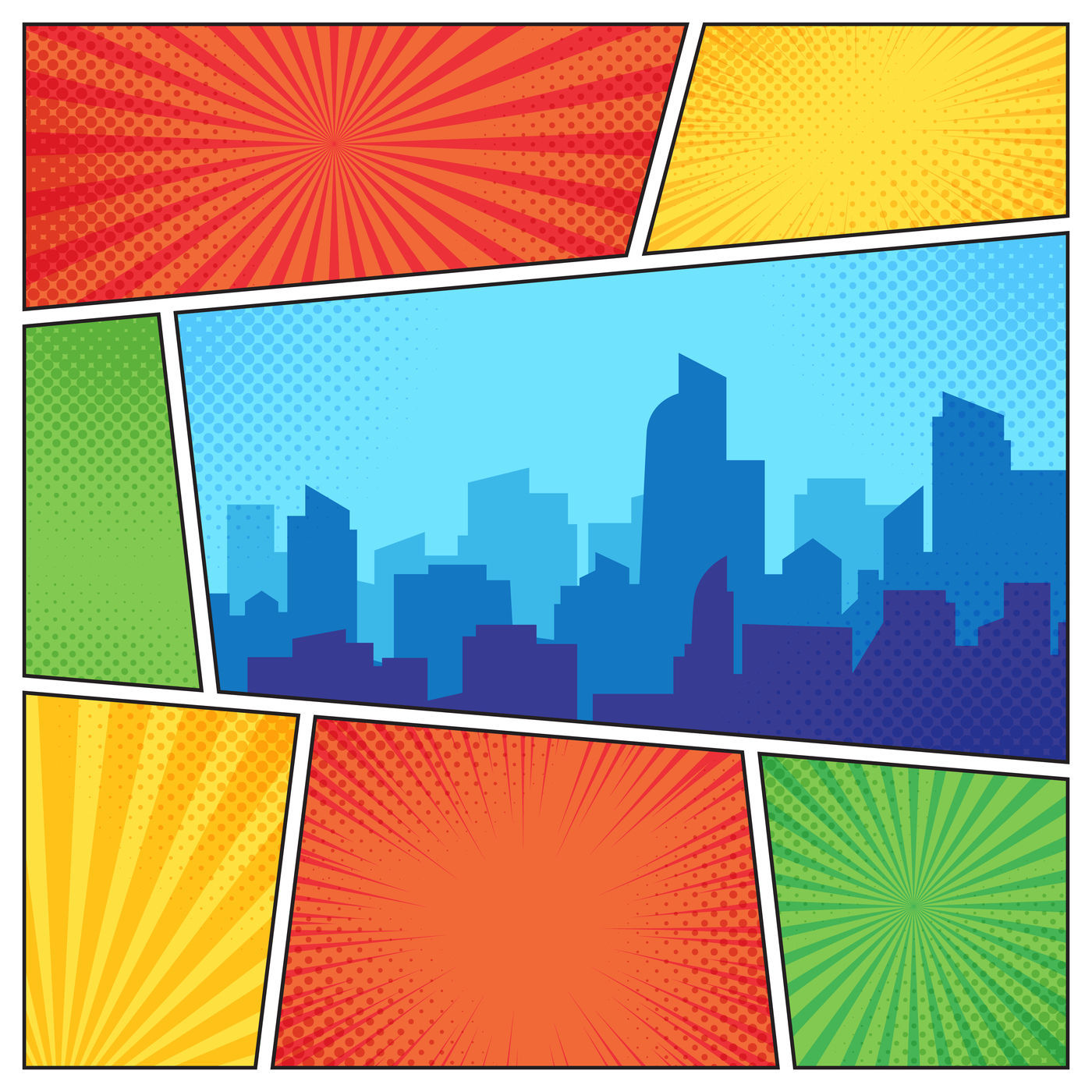 Wallpaper #xRlhOo8BtGB6xQ78bqyO43 City on Comic Page Comics Book Frames Composition on Strip Halftone B