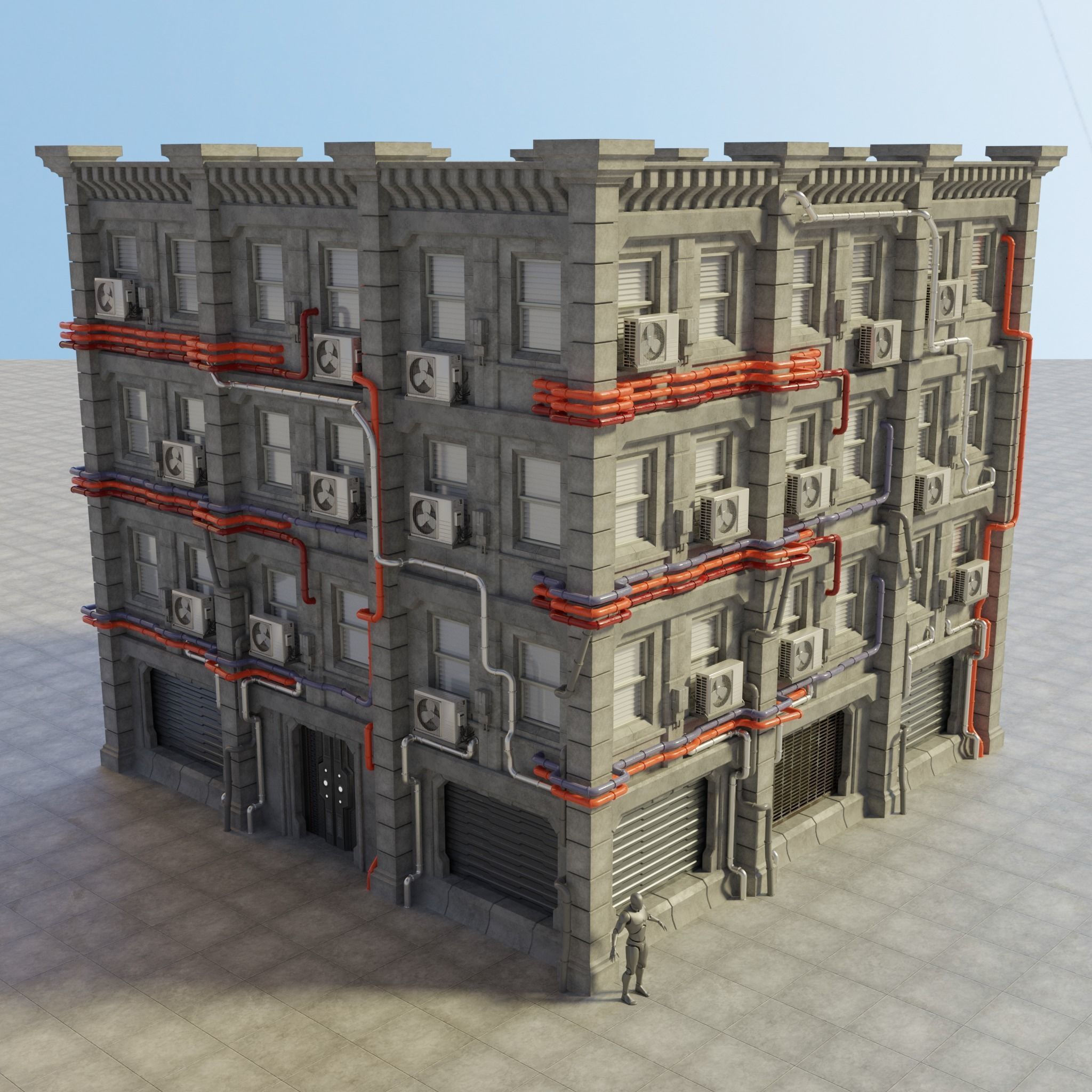 Wallpaper #2RmpHo8BtGB6xQ781XkK9 Cyberpunk Piped Building 3D Model Cgtrader