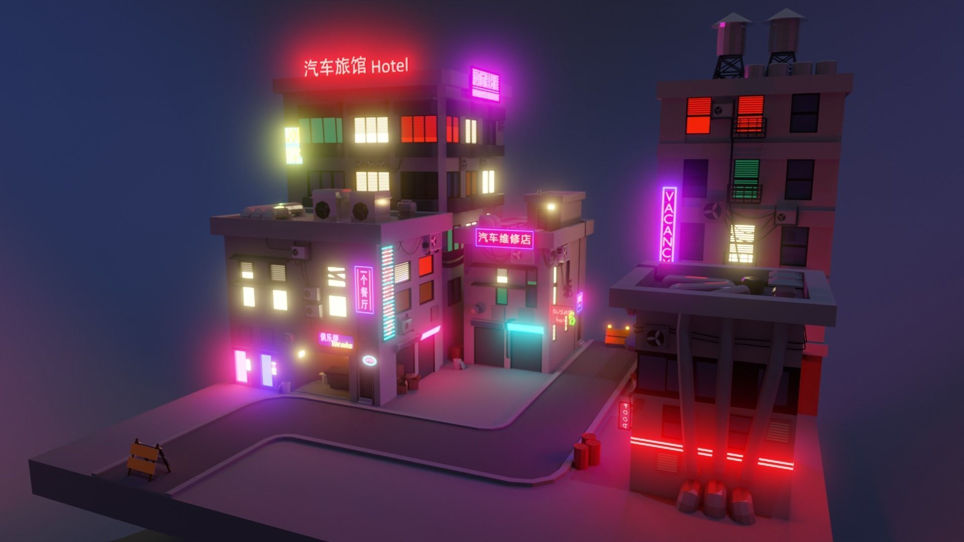 Wallpaper #nGgOHJMBSpphPi3-CSHM70 3D Model Cyber City Neon Buildings Cgtrader