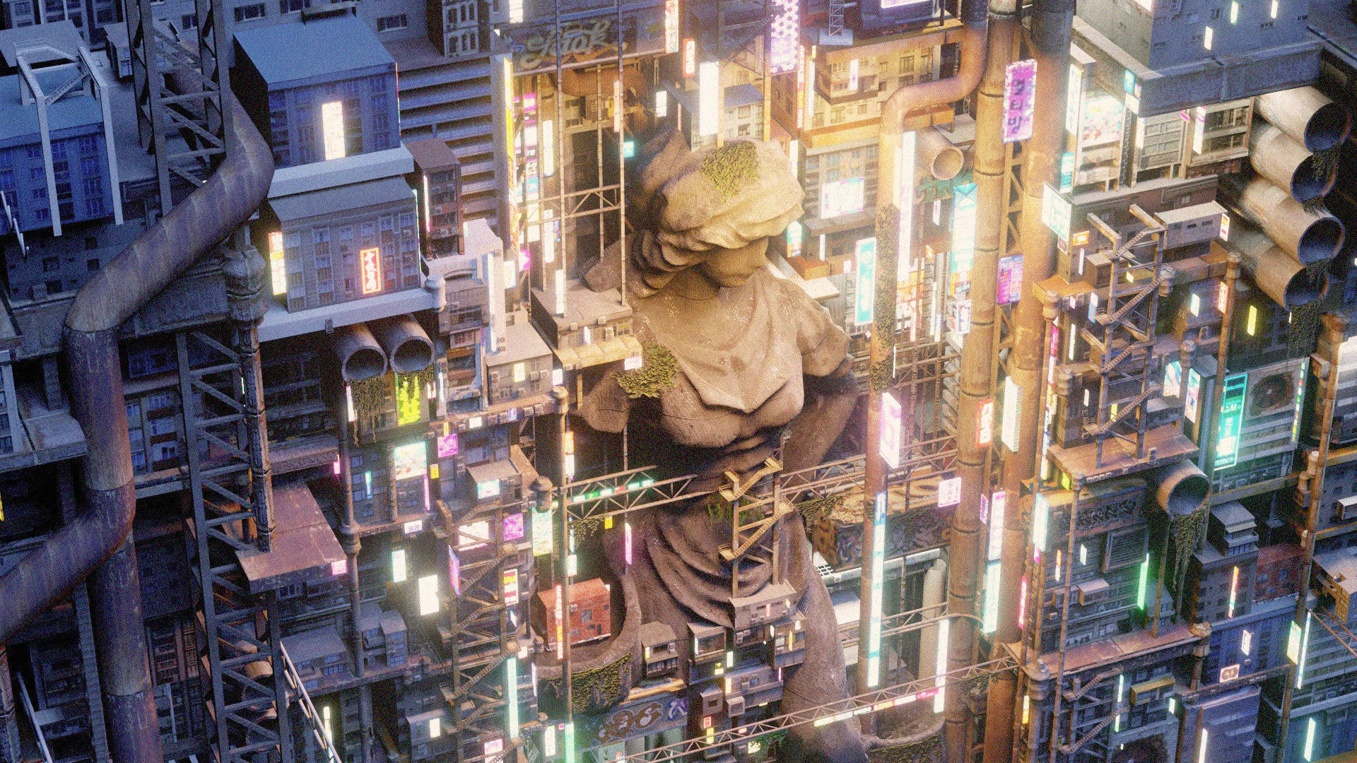 Wallpaper #rXPch44BFI5NbQkstiFg48 Cyberpunk Statue City 3D Model Cgtrader