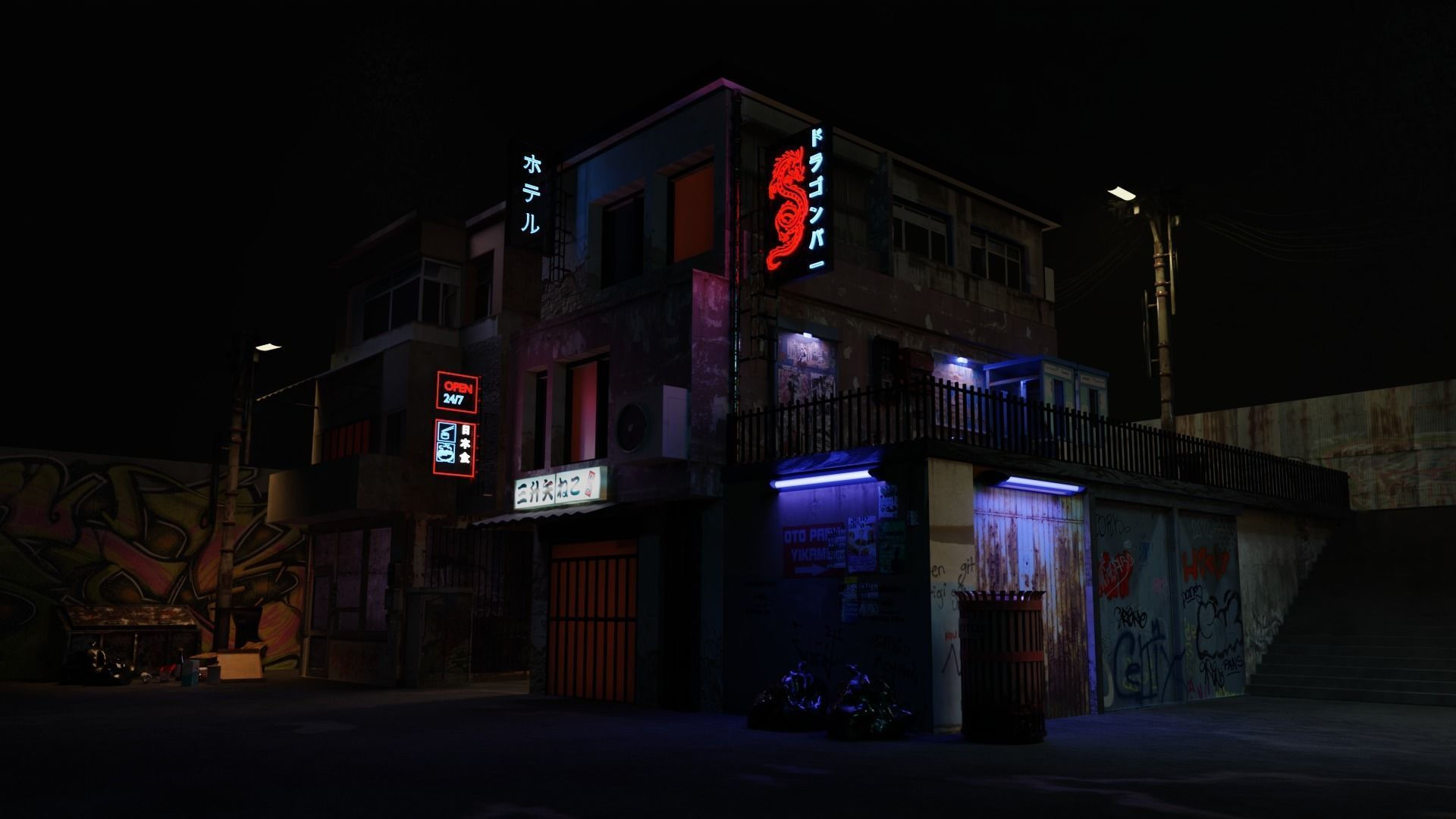 Wallpaper #0GgmGJMBSpphPi3-_xE1144 Cyberpunk Street Scene 3D Model Cgtrader