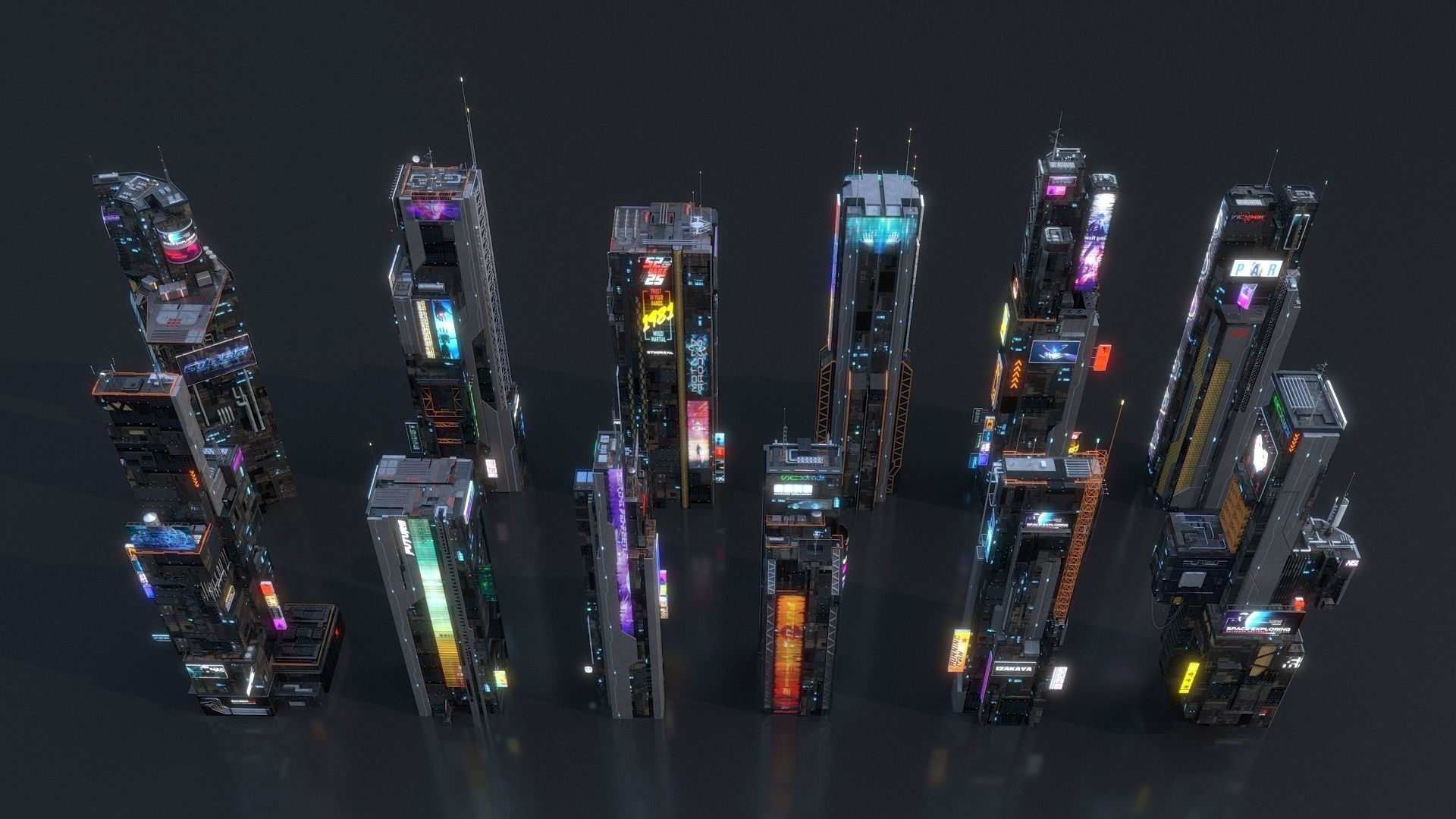 Wallpaper #72dbBpMBSpphPi3-ScBl132 Scifi Building Cyberpunk Futuristic Building Kitbash Bundle 3D Model