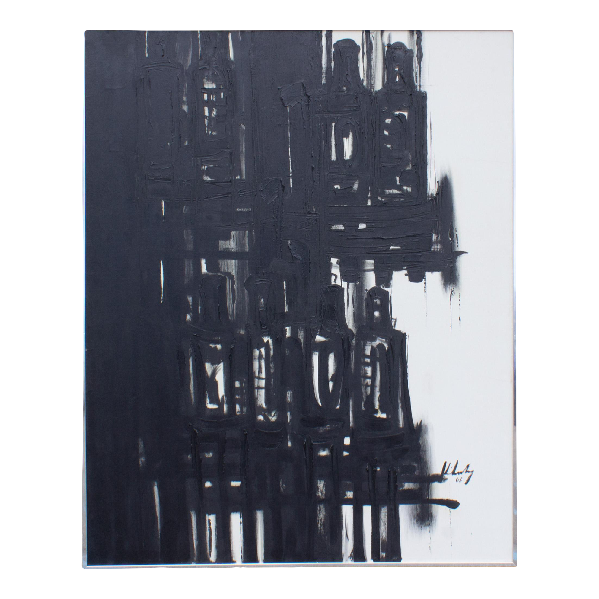 Wallpaper #BGcL6JIBSpphPi3-SDu_266 1966 Signed Oil on Canvas Black and White Abstract Painting by Artist