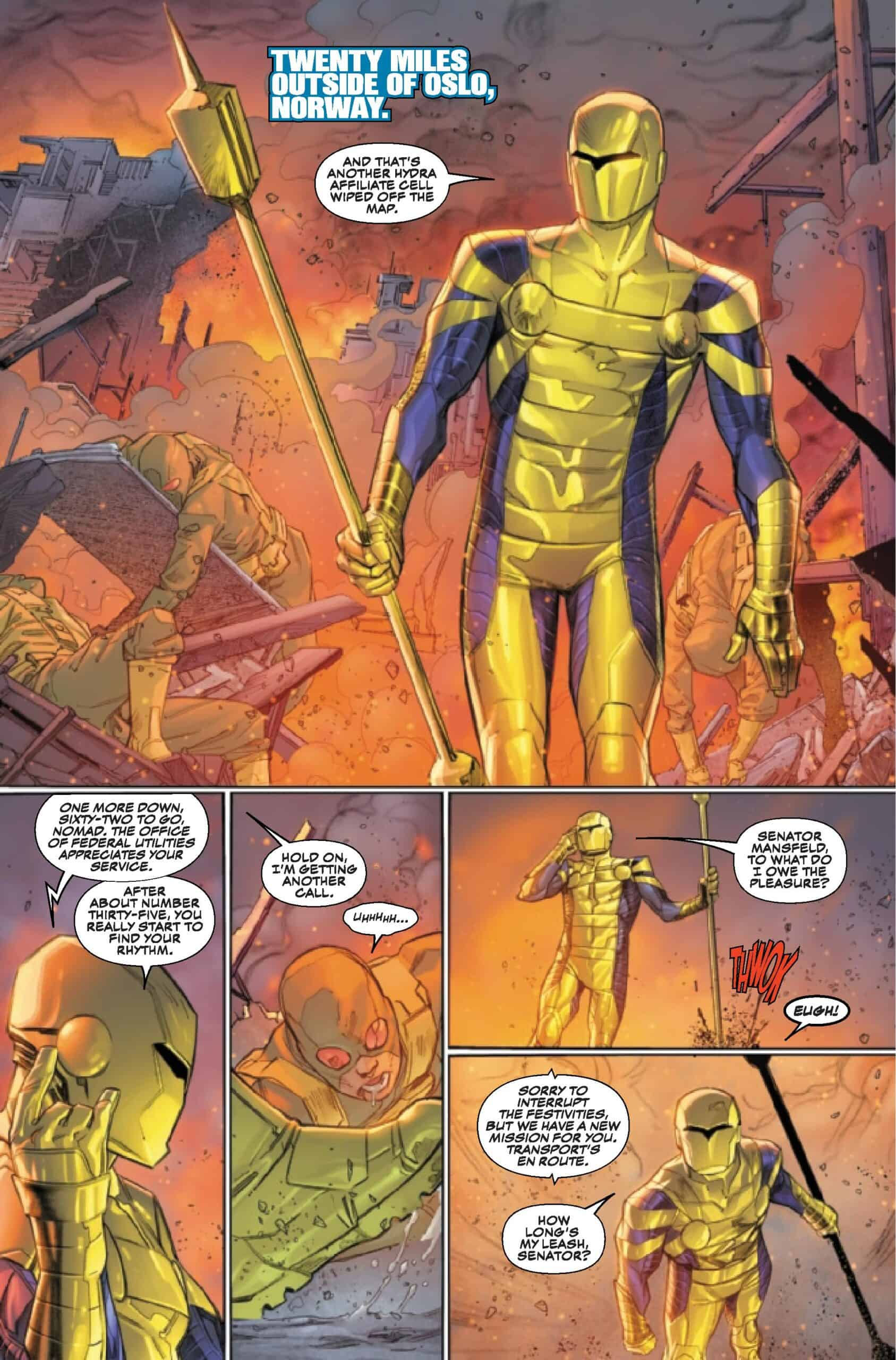 Wallpaper #UkUjno4B7YBJg1BVo6IZ46 A Superhero Wearing a Golden Armor Suit Stands in a Destroyed City