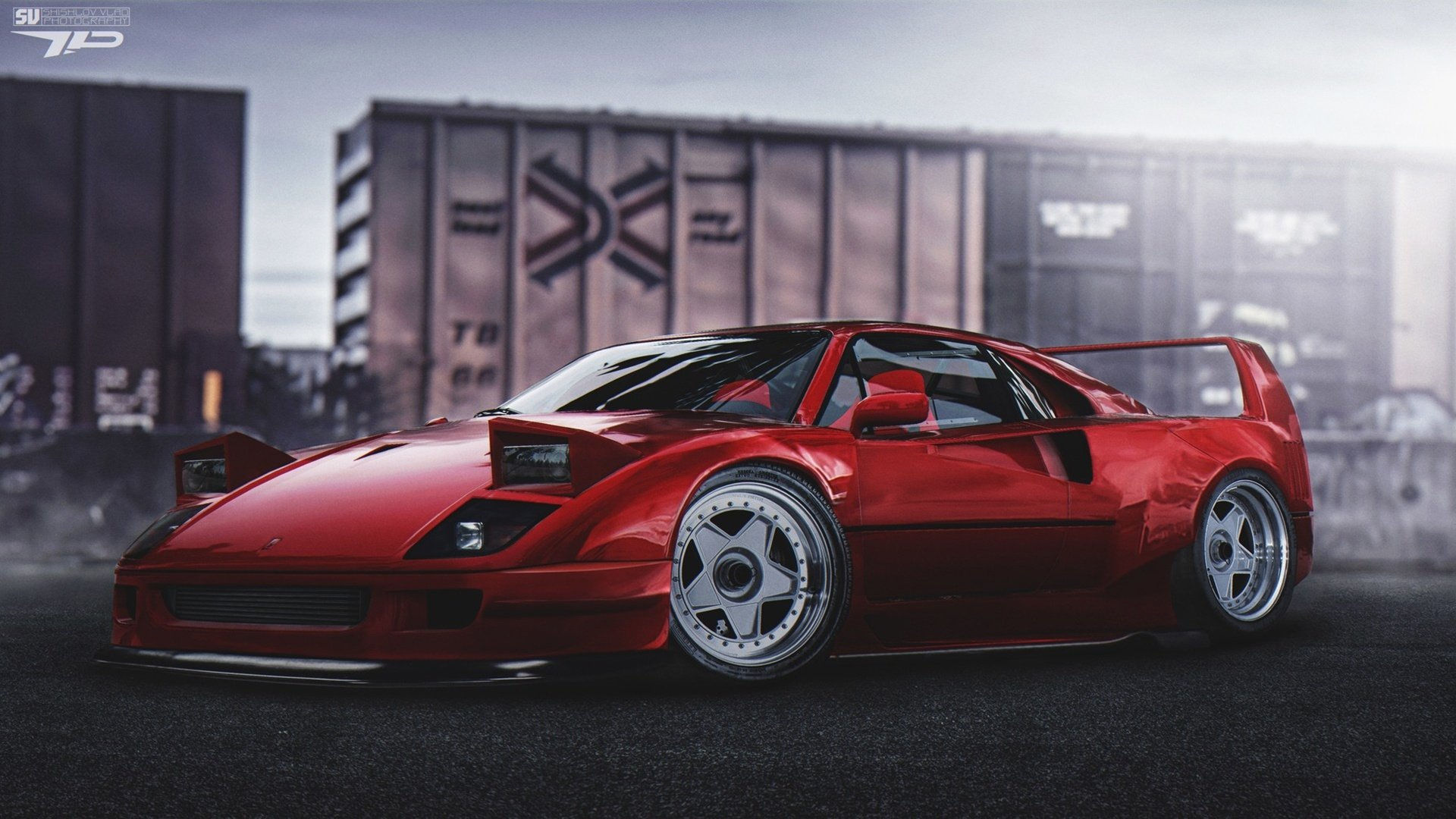 Wallpaper #XnMzio4BFI5NbQksnyJy38 A Red Ferrari F40 Sits in Front of a Warehouse