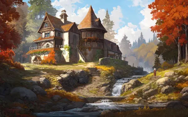 Wallpaper #yJyF4pIBZHQxiYarucCZ394 Serene Mansion View Artistic Landscape HD Wallpaper by Refiend