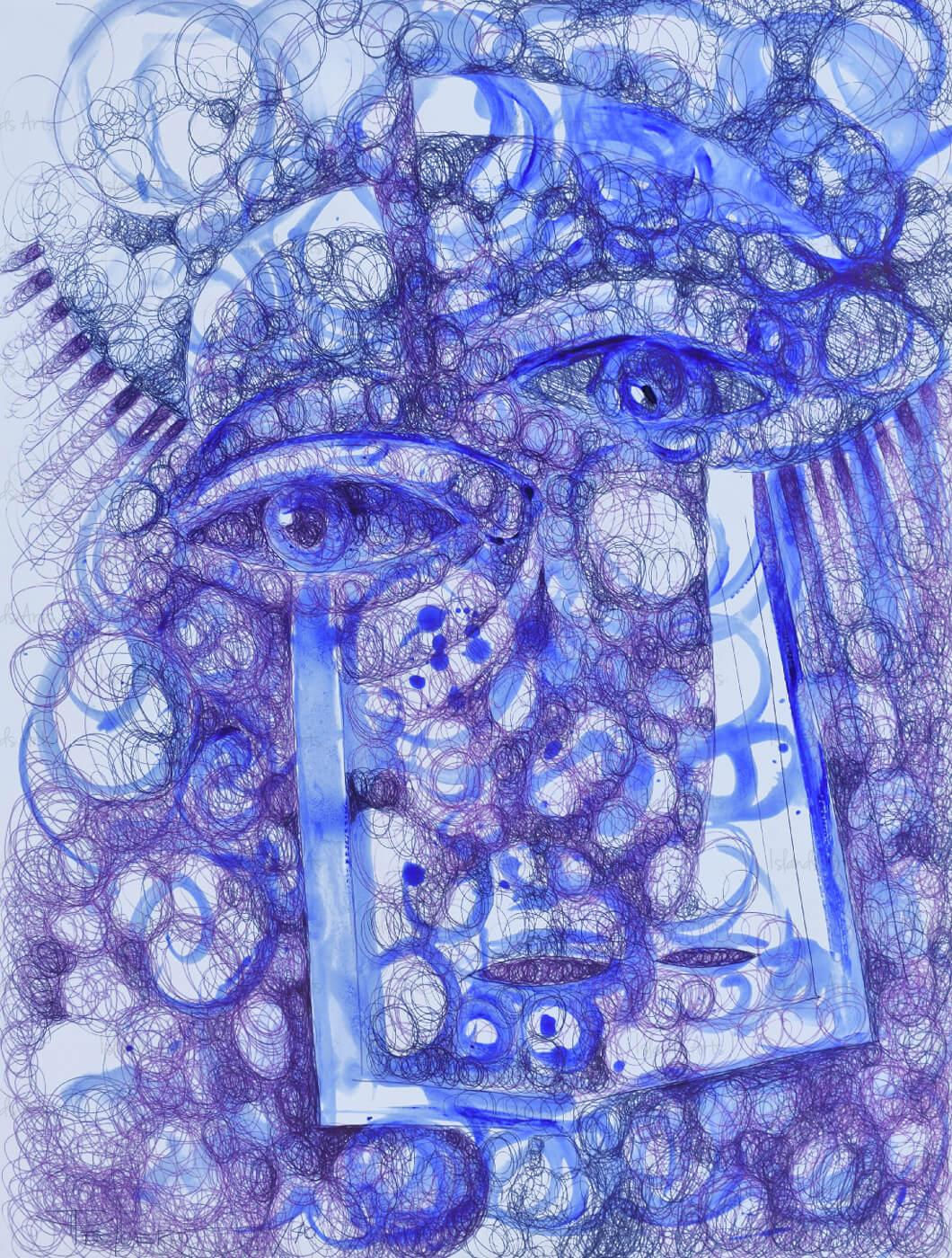 Wallpaper #KW2GaJcBycdYOYFTt3BW42 Unique Art Painting in Amazing Blue Effects Name is Two Friends