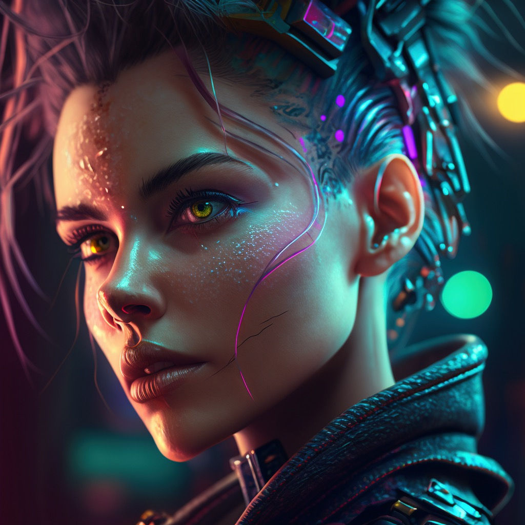 Wallpaper #PPtihJcBx-Hc5Y204K-u74 Side Close Up Portrait of 1 Cyberpunk Girl Detailed Face Spotlight