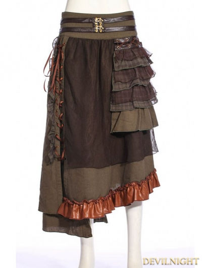 Wallpaper #_bmH3pIBJvJKYCmESQX0324 Brown Steampunk Splicing Long Skirt Devilnightcouk