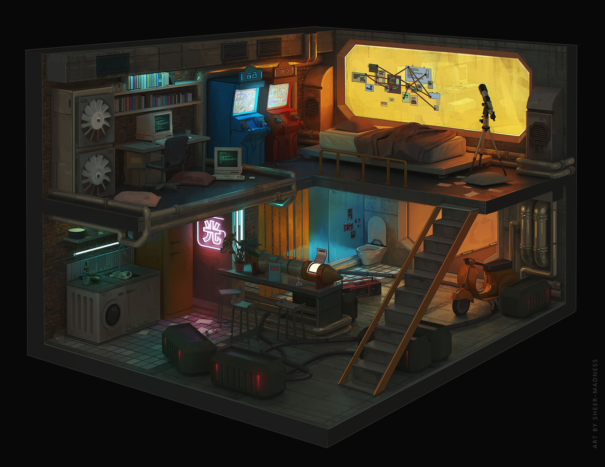 Wallpaper #Ac5qJZMB71dOy6JZZxRn62 Cyberpunk Room by Sheer Madness Cyberpunk
