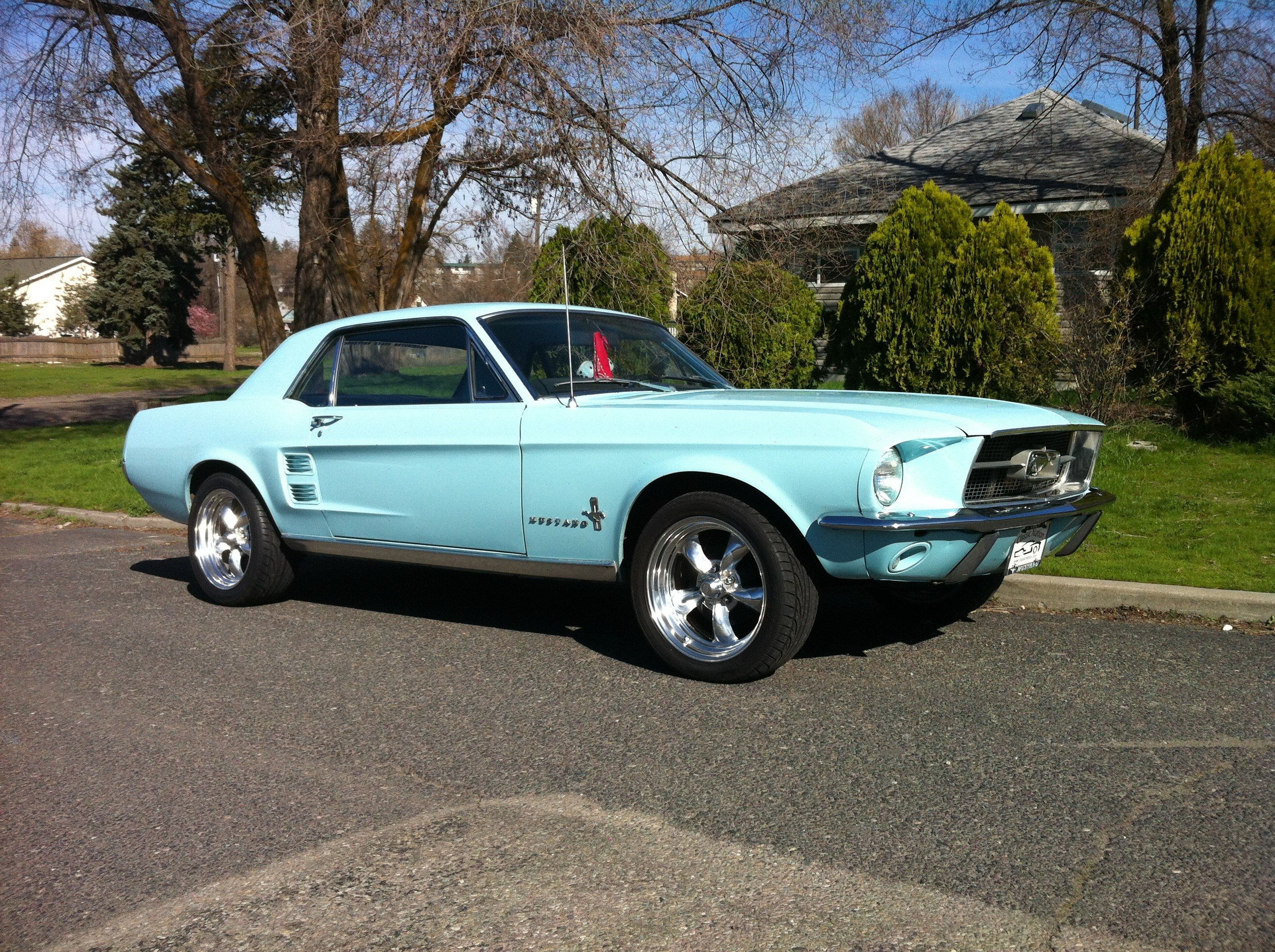 Wallpaper #ZXfJJpMB-pgBXx60nKMQ130 Frost Turquoise 1967 Ford Mustang Coupe with 17 Wheels