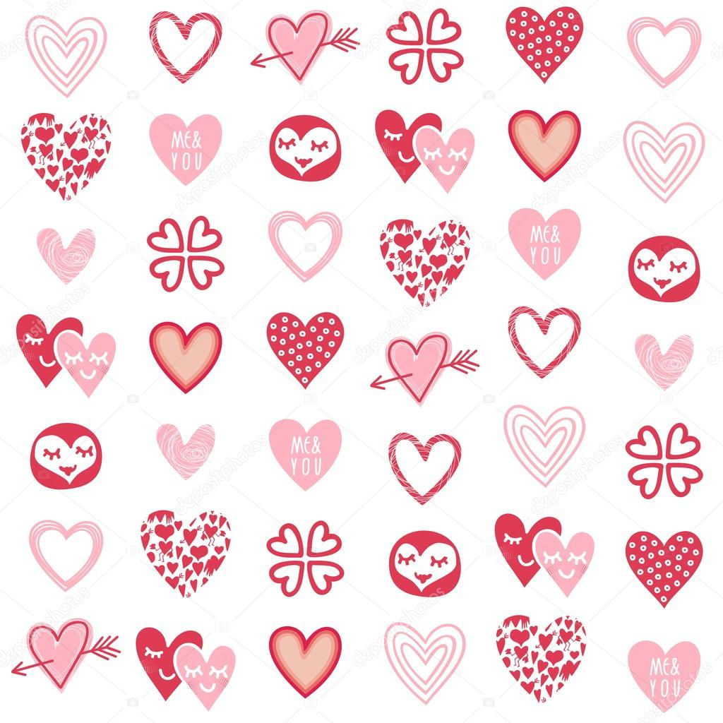Wallpaper #12eRAJMBSpphPi3-GKYv181 Pink Red Different Heart Designs on White Background Romantic Seamless