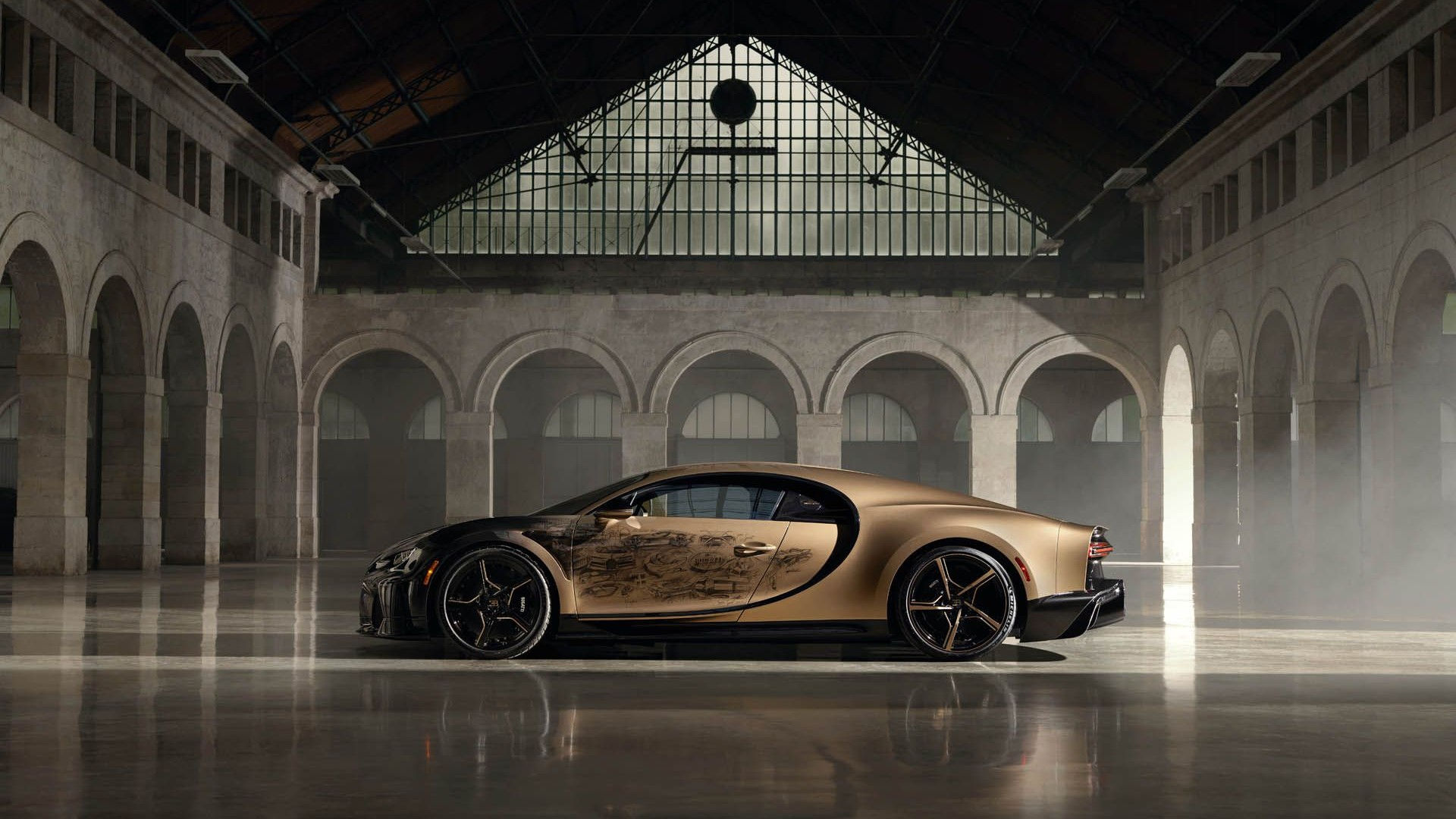 Wallpaper #OGhGGZMBSpphPi3-Uhb9286 Bugatti Chiron Super Sport Golden Era Features Hand Drawn Livery