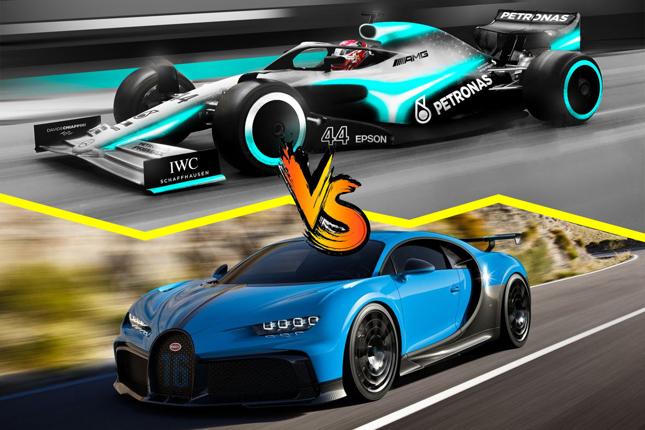 Wallpaper #gP9paZMB3lSXT3zU9OUB49 Bugatti Chiron vs Formula 1 Car in a 0 300kph Dash