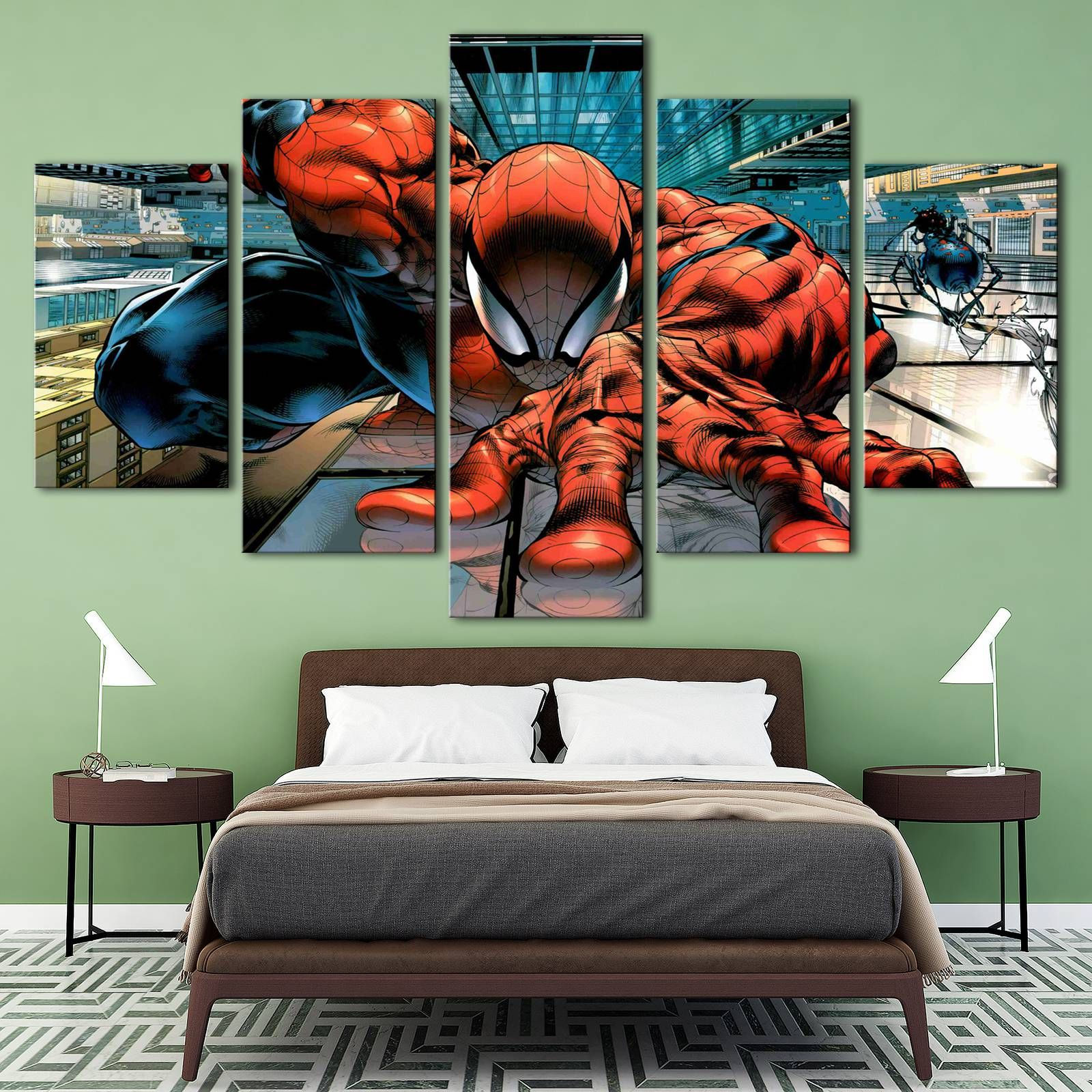 Wallpaper #EGiVFpMBSpphPi3-6QxI17 2021 Spider Man HD Canvas Print 5 Panel Wall Art City Oil Painting