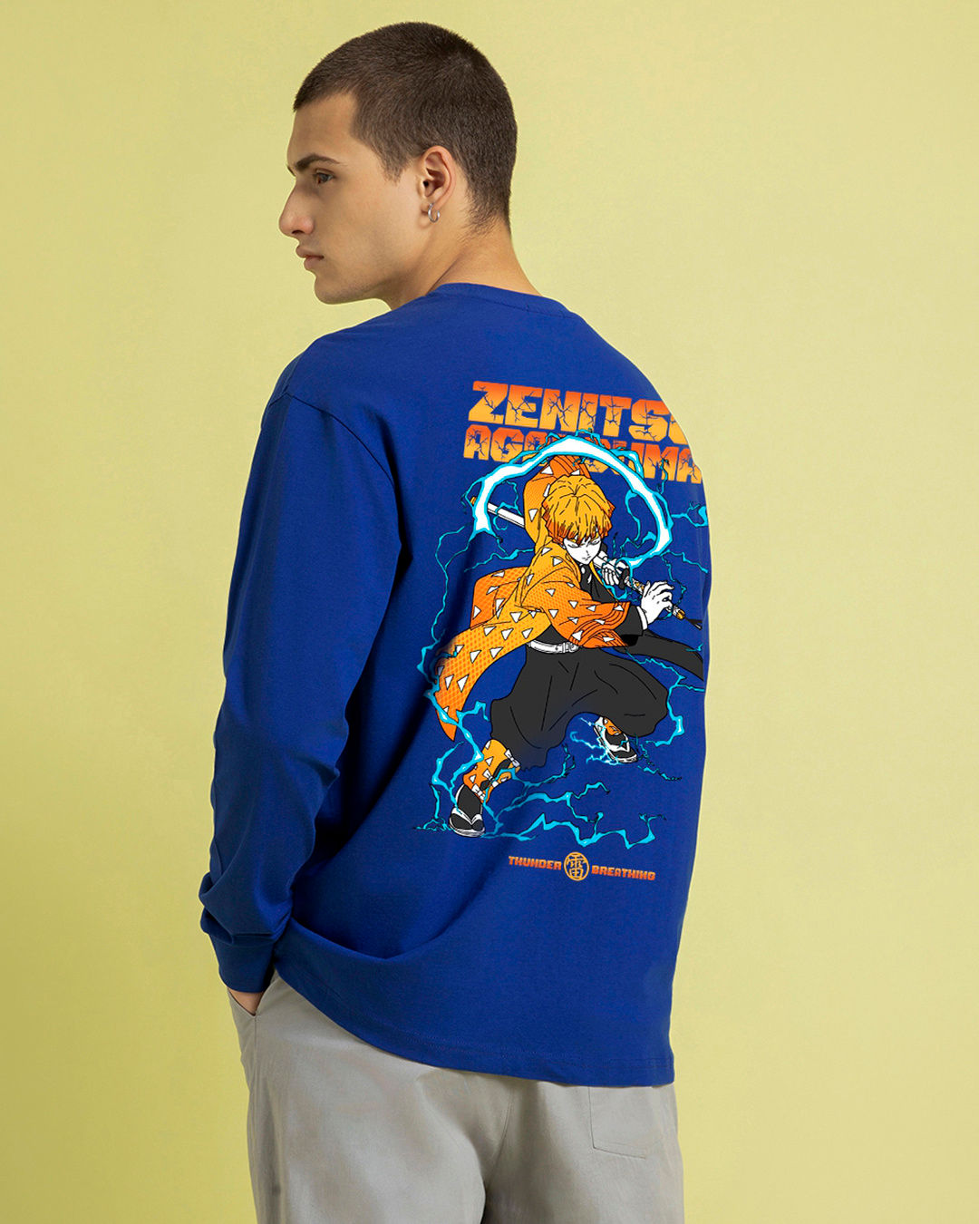 Wallpaper #TmchBJMBSpphPi3-e7at210 Buy Mens Blue Thunder Breathing 1st Form Graphic Printed Oversized T