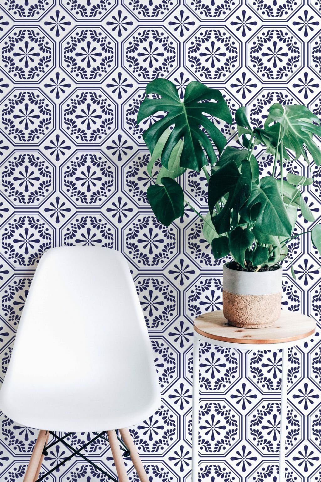 Wallpaper #BGc5B5MBSpphPi3-MMXD274 Blue and White Tile Pattern Peel and Stick Wallpaper Fancy Walls