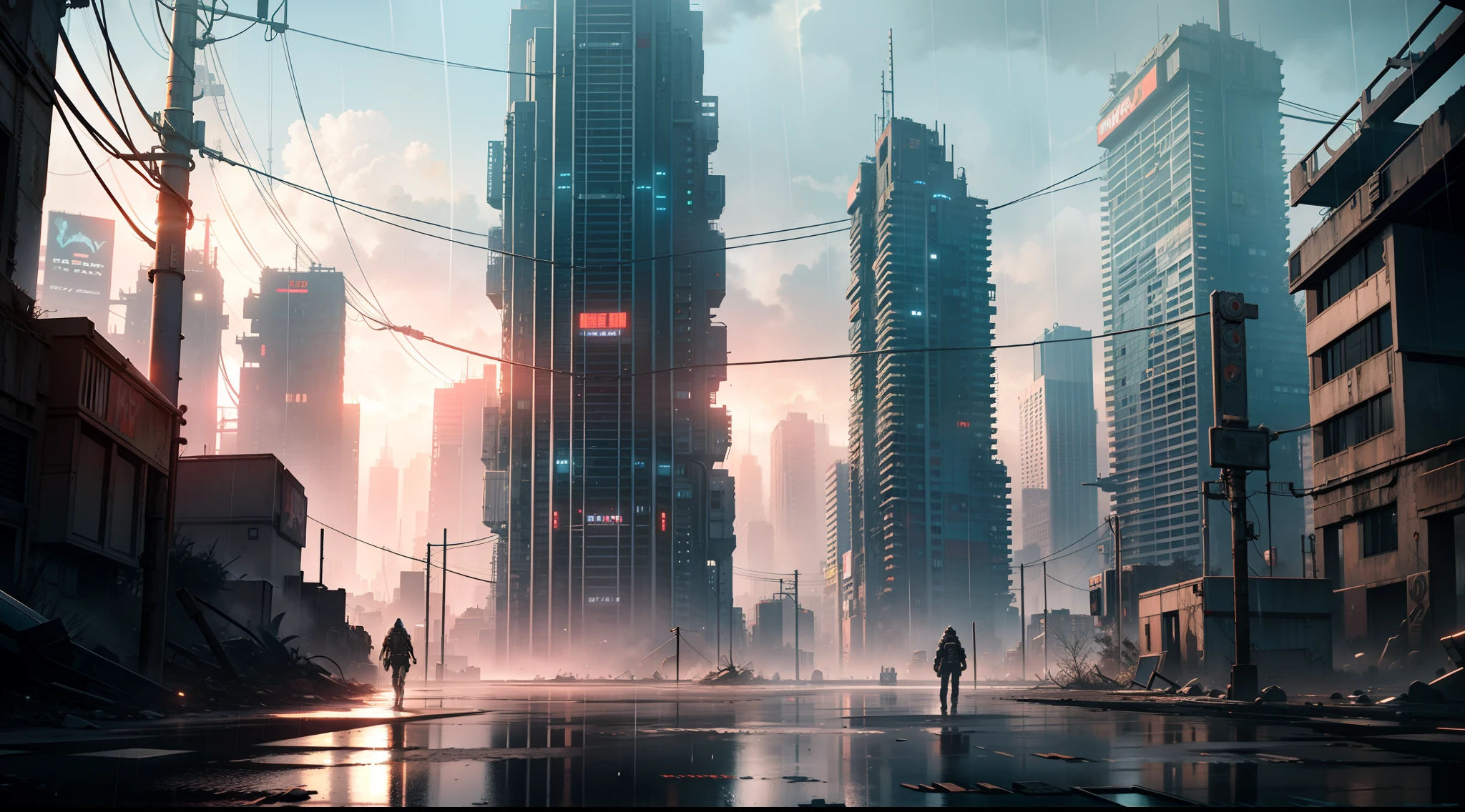 Wallpaper #uWhoHJMBSpphPi3-SyK84 A Post Apocalyptic Cyberpunk City Where It is Raining Dark Mood