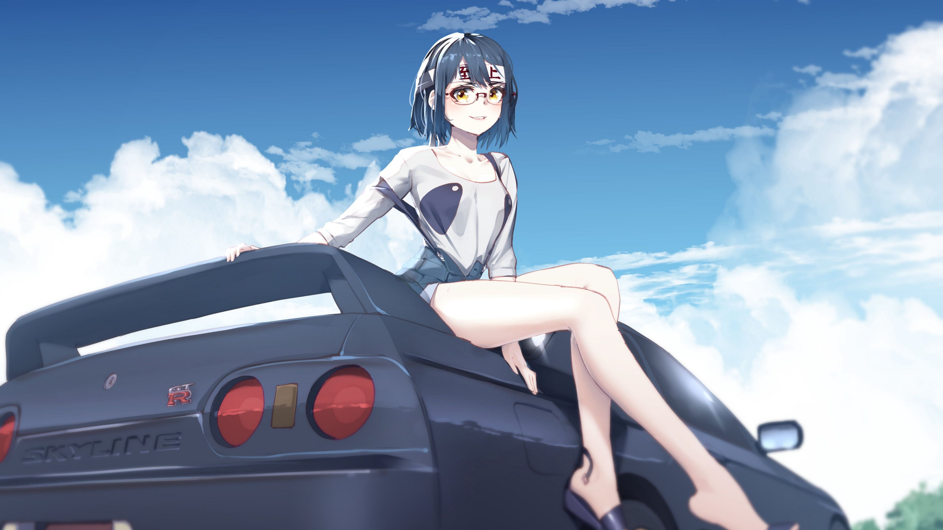 Wallpaper #46bf0 Download Girl Leaning on a Nissan Skyline Car Anime Wallpaper