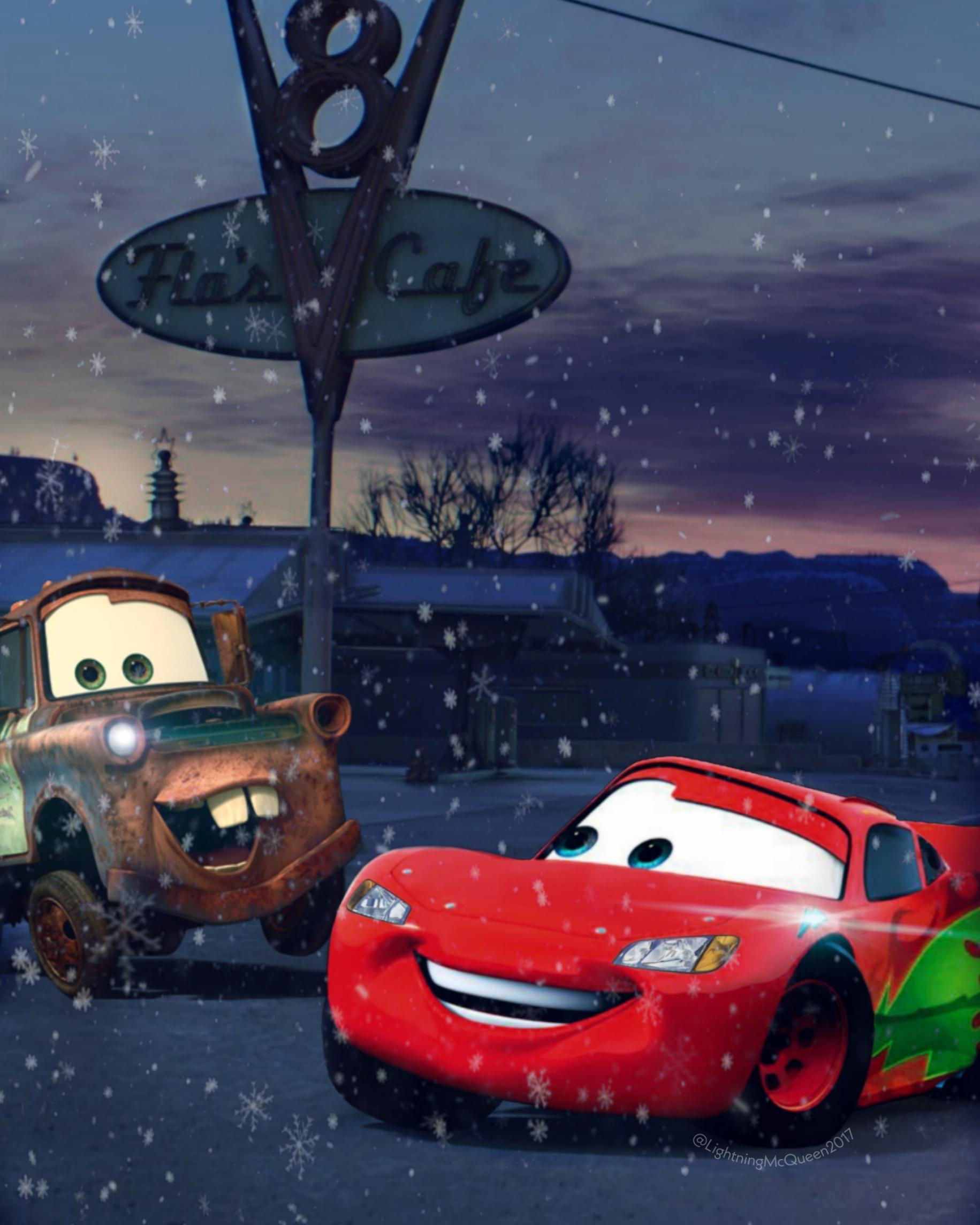 Wallpaper #058AF Disney Cars Lightning Mcqueen and Mater Christmas by