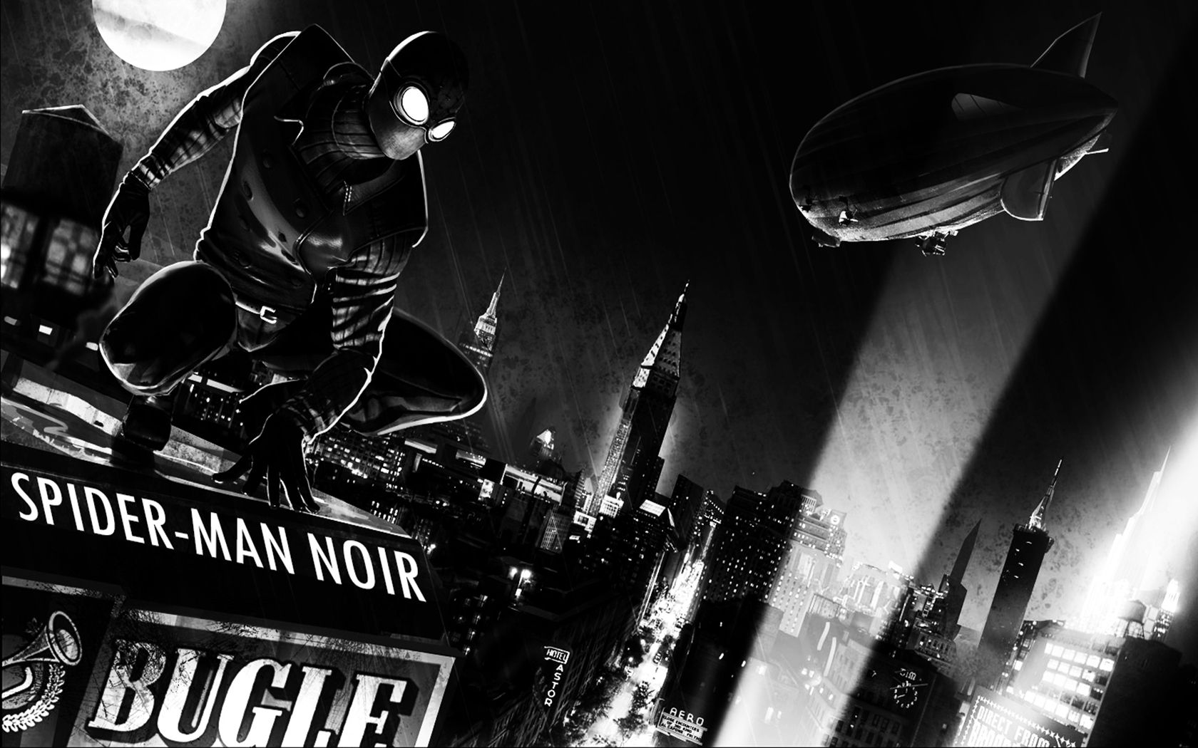 Wallpaper #RxmAE48BtGB6xQ784Gaw22 Spider-Man Noir in Black and White Cityscape