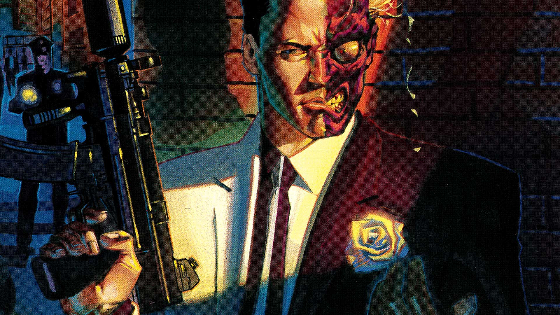 Wallpaper #5HP_hY4BFI5NbQksNx6717 Two-Face, the Villain from Batman, Holding a Gun