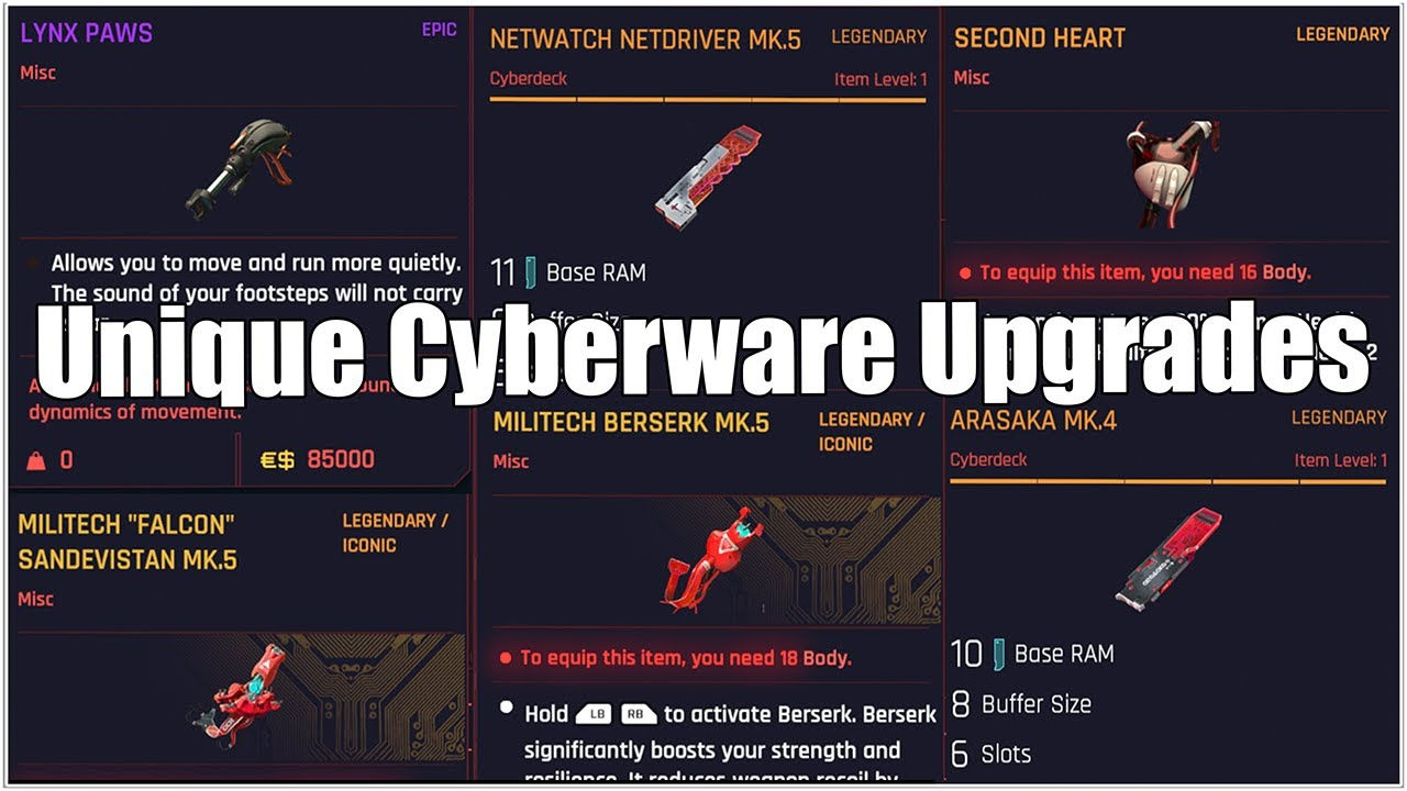 Wallpaper #4LhF25IBJvJKYCmEM_VT190 Cyberpunk 2077 Legendary and Unique Cyberware Locations Unique