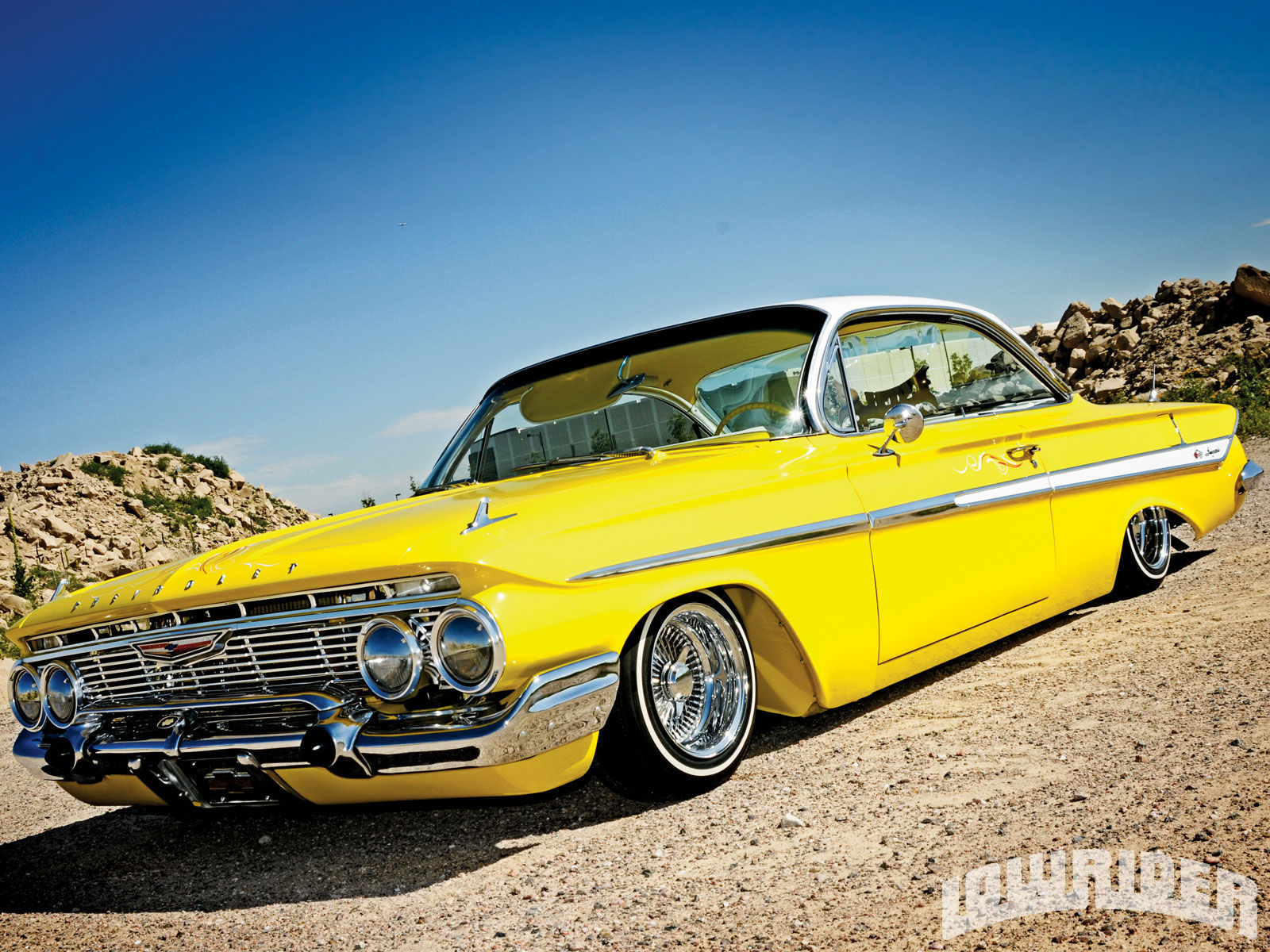 Wallpaper #bb2TopcBxtB1RJ-Kbbf781 Hot Rod E Kustom Chevrolet Impala 1961 Low Rider Lemon Yellow