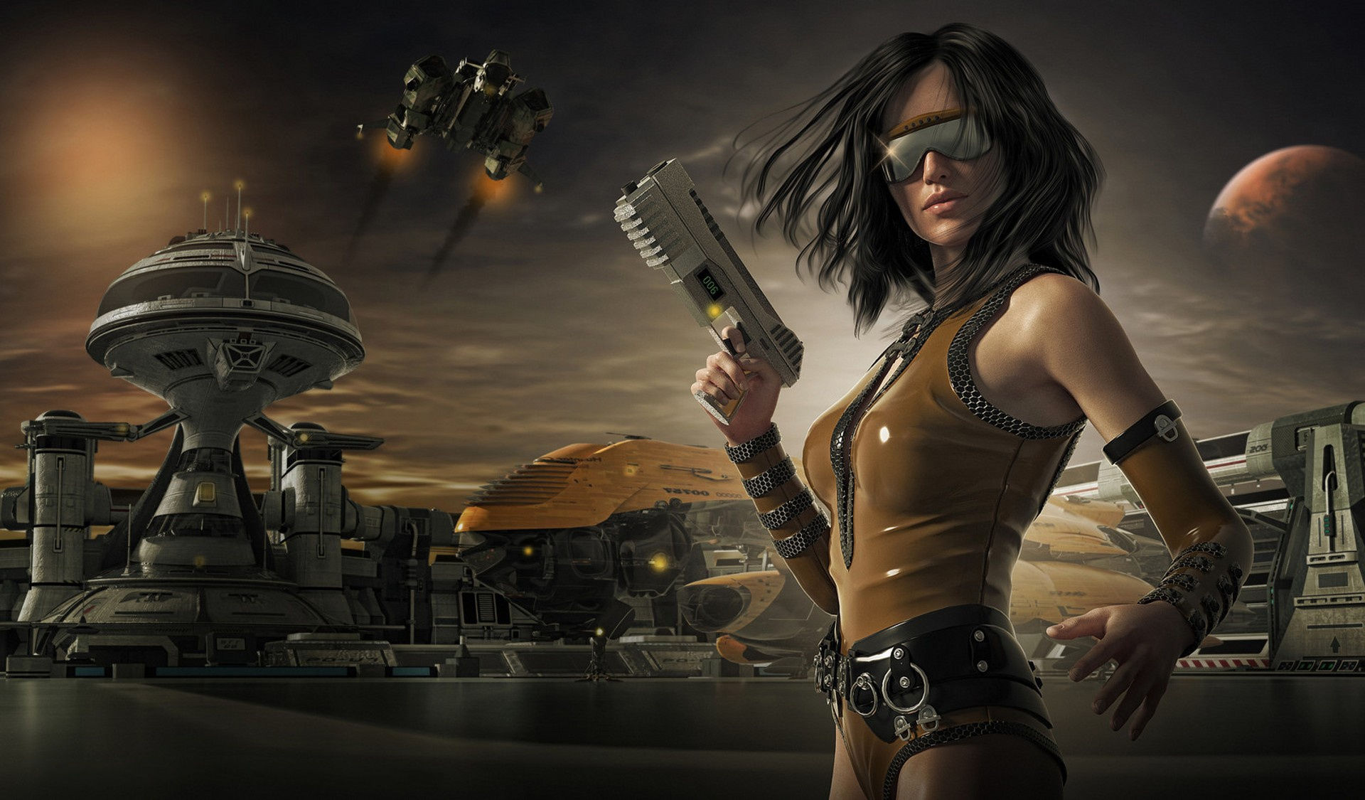 Wallpaper #KP_gapMB3lSXT3zUSeeG197 Scifi Sunglasses Woman Warrior with Guns HD Fantasy Girls 4K