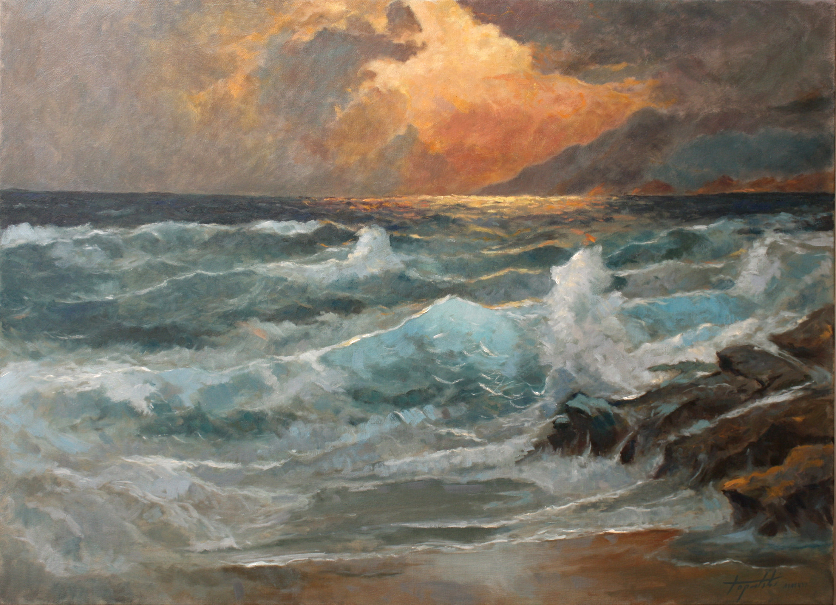 Wallpaper #3hk2Io8BtGB6xQ78H4HC3 Eventide Sea and Waves Oil Painting Fine Arts Gallery Original