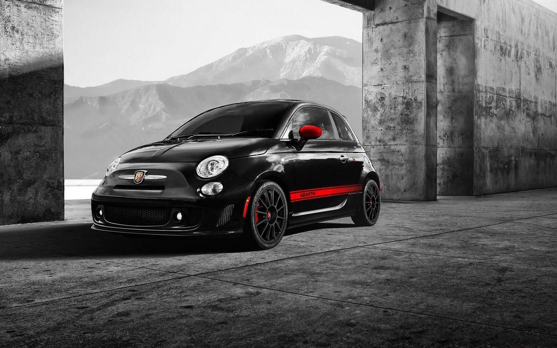 Wallpaper #a819a Front View of Black Fiat 500 Abarth Parked in the Street Editorial