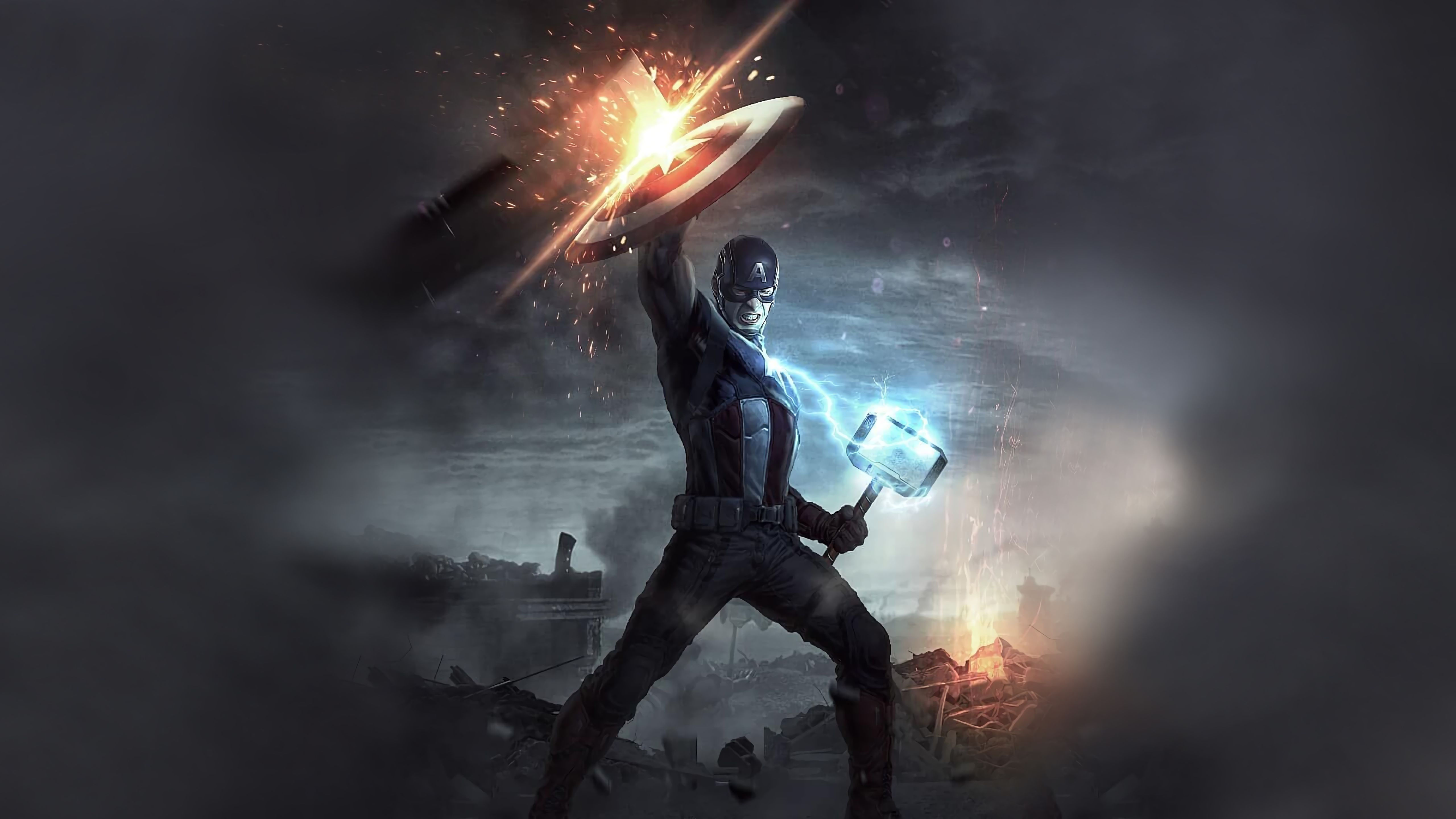 Wallpaper #SEUGj44B7YBJg1BVWZ2Z56 Captain America Wielding Both Mjolnir and His Shield