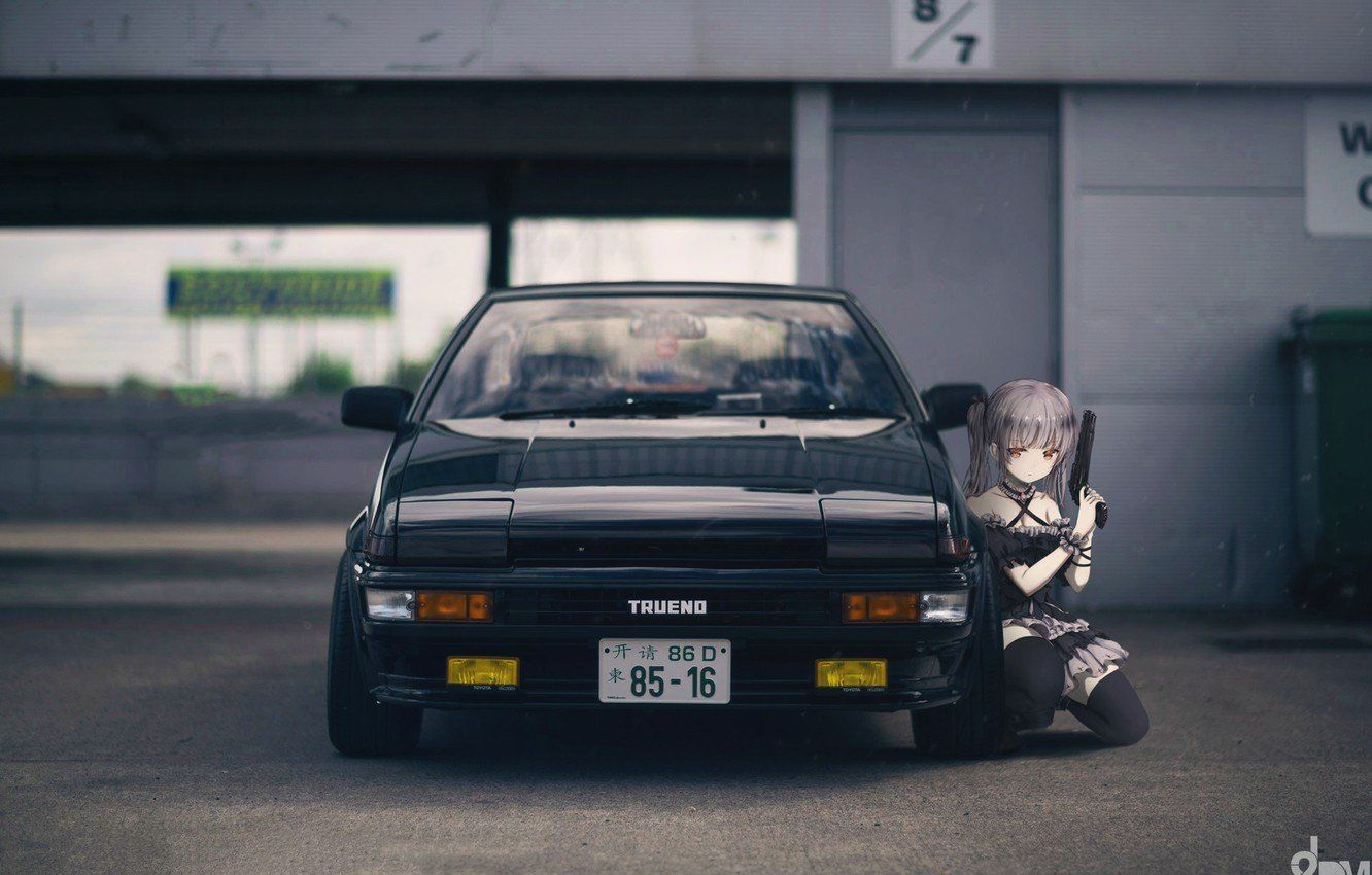 Wallpaper #46bf0 Download Girl Leaning on a Nissan Skyline Car Anime Wallpaper