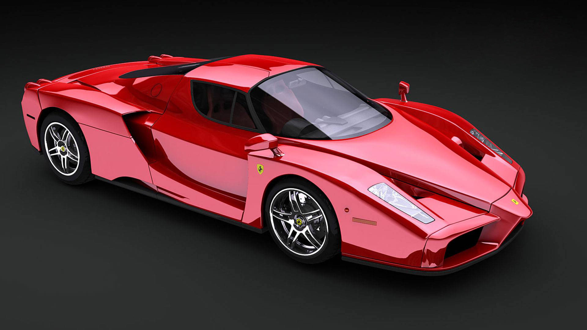 Wallpaper #JEUIr44B7YBJg1BVAaom17 A Sleek Red Ferrari Enzo Parked on a Black Background
