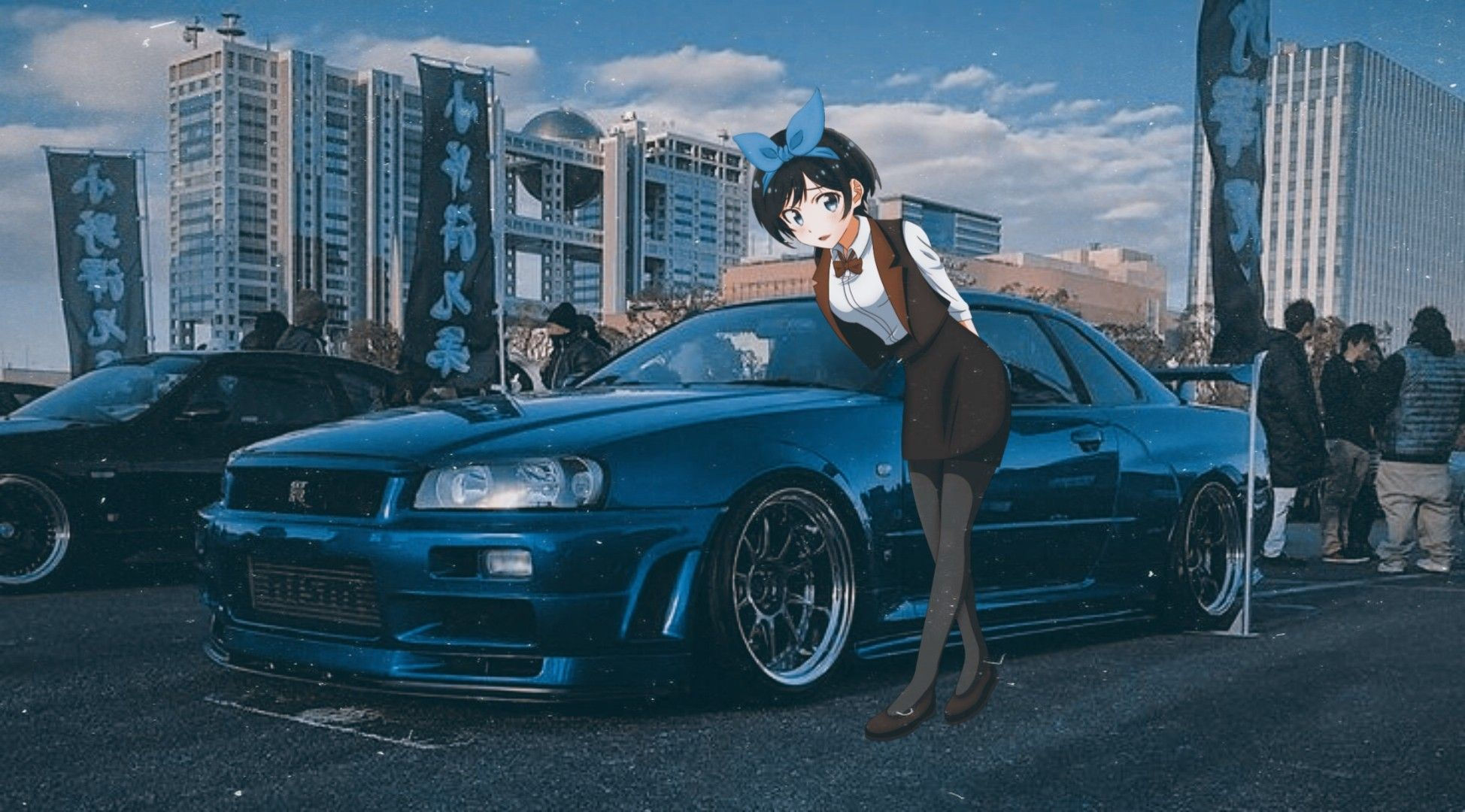 Wallpaper #46bf0 Download Girl Leaning on a Nissan Skyline Car Anime Wallpaper