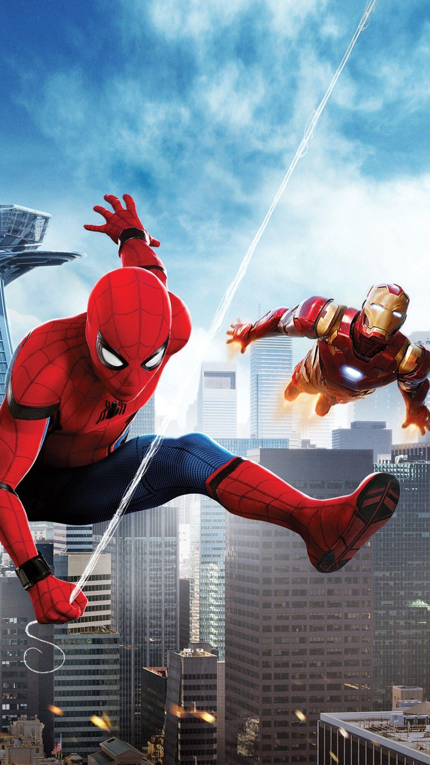 Wallpaper #eEXmlo4B7YBJg1BVj6B853 Spider-Man and Iron Man Swinging Through the City