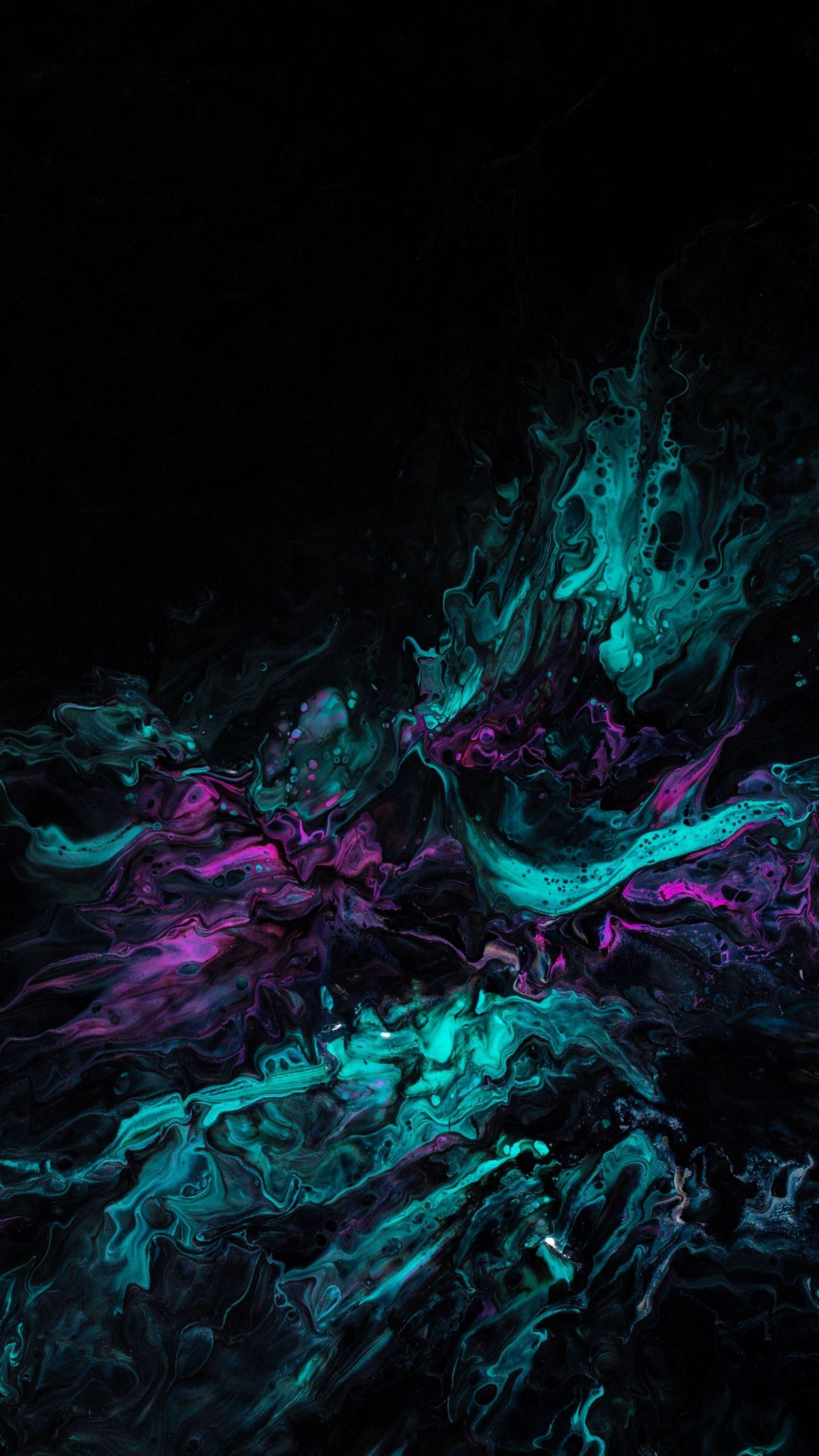 Wallpaper #676fa Dark Purple Turquoise Paint Stains Mixing Liquid 4K HD Turquoise