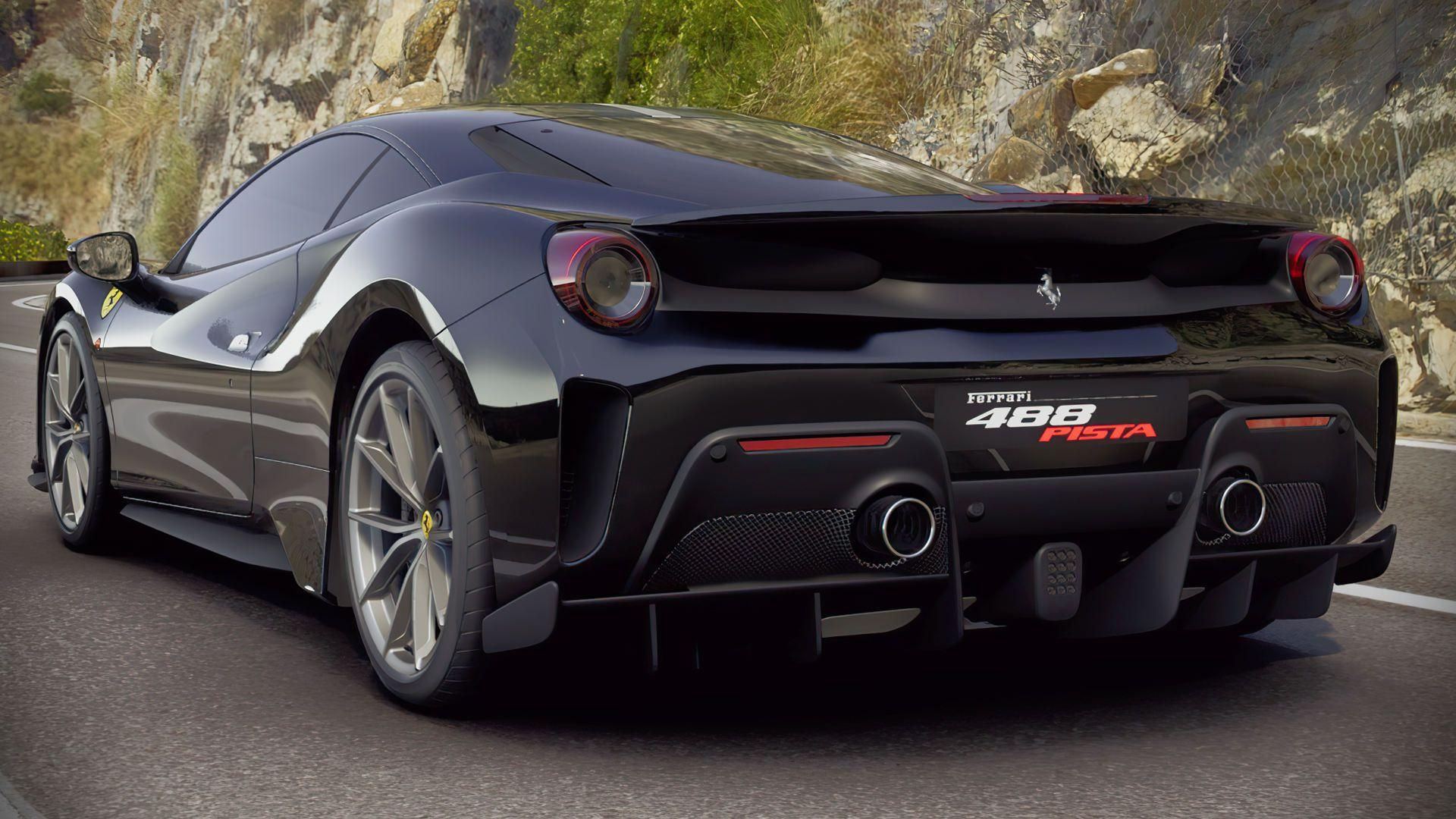Wallpaper #cEVwoo4B7YBJg1BVF6Sg1 A Sleek Black Ferrari 488 Pista Speeds Along a Coastal Road