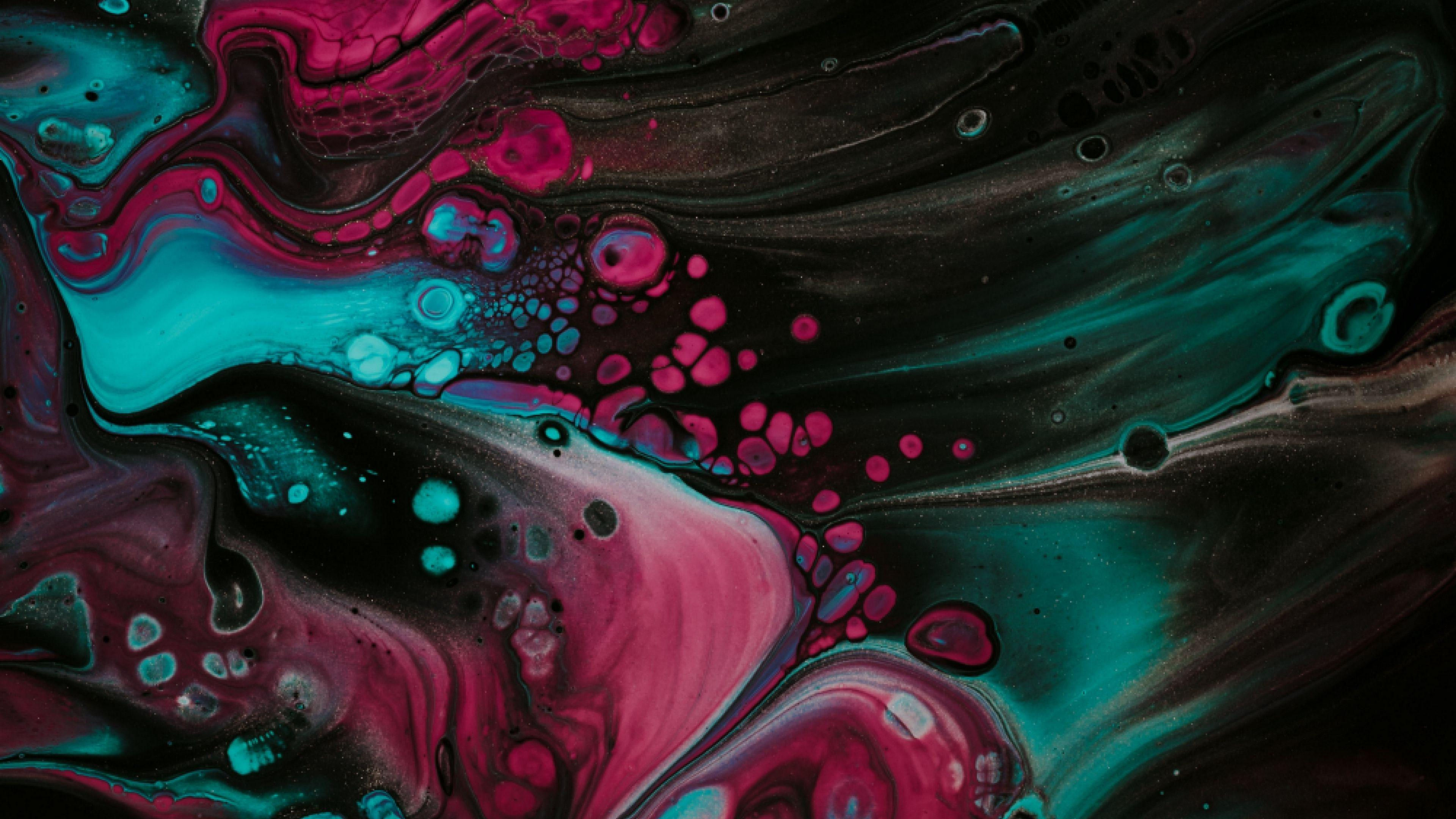 Wallpaper #676fa Dark Purple Turquoise Paint Stains Mixing Liquid 4K HD Turquoise