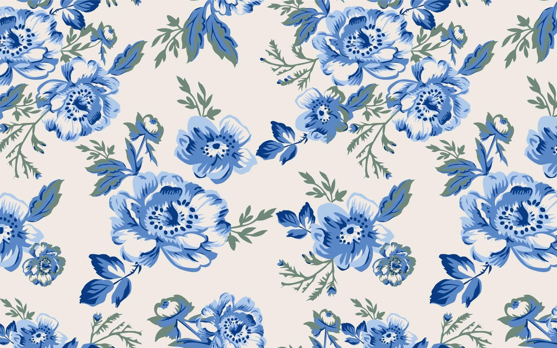 Wallpaper #zWhWIpMBSpphPi3-HjJS216 Vintage Flower Wallpaper Blue