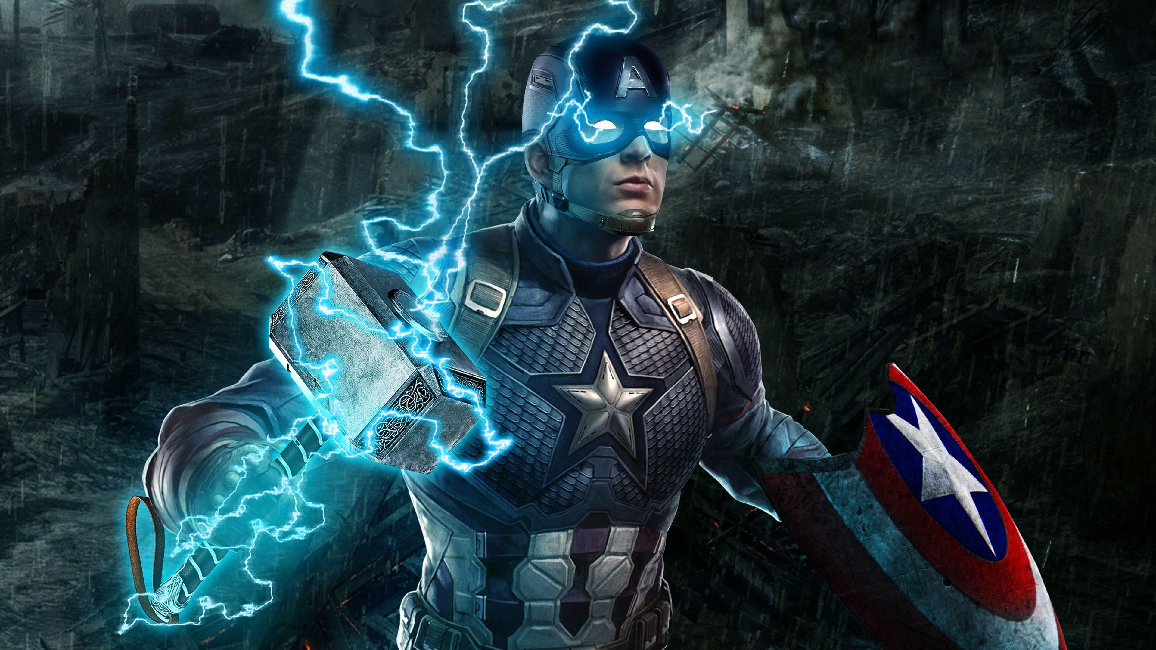 Wallpaper #B70BF Captain America Surrounded by Lightning from Thors Hammer